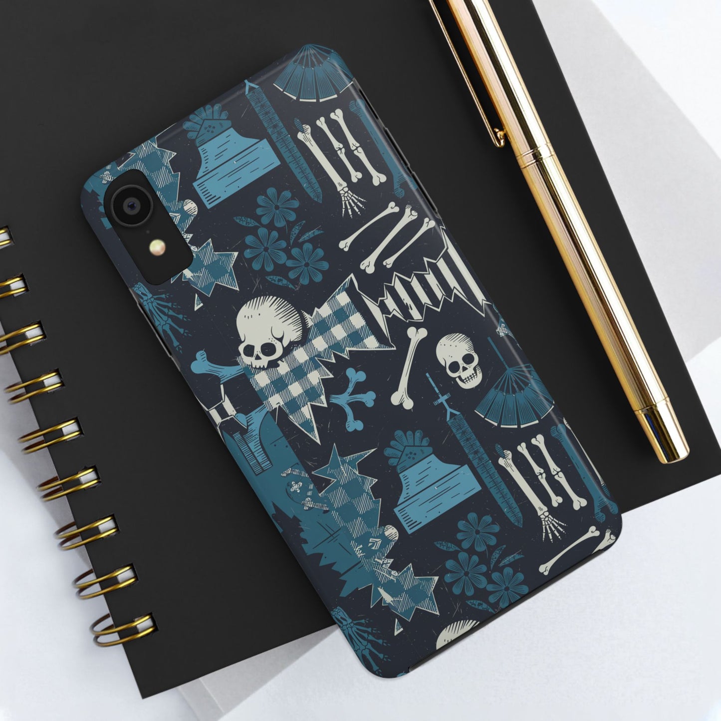 Gothic Phone Case, 'Unhinged Skulls & Gingham', Alternative Case, Punk Grunge