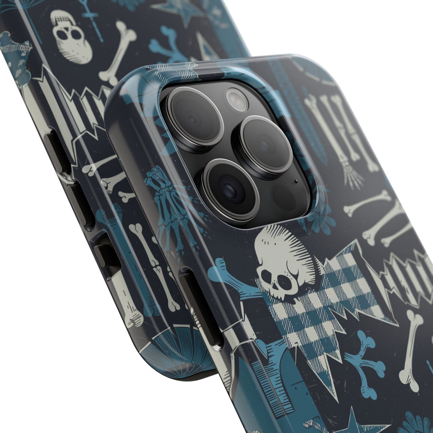 Gothic Phone Case, 'Unhinged Skulls & Gingham', Alternative Case, Punk Grunge