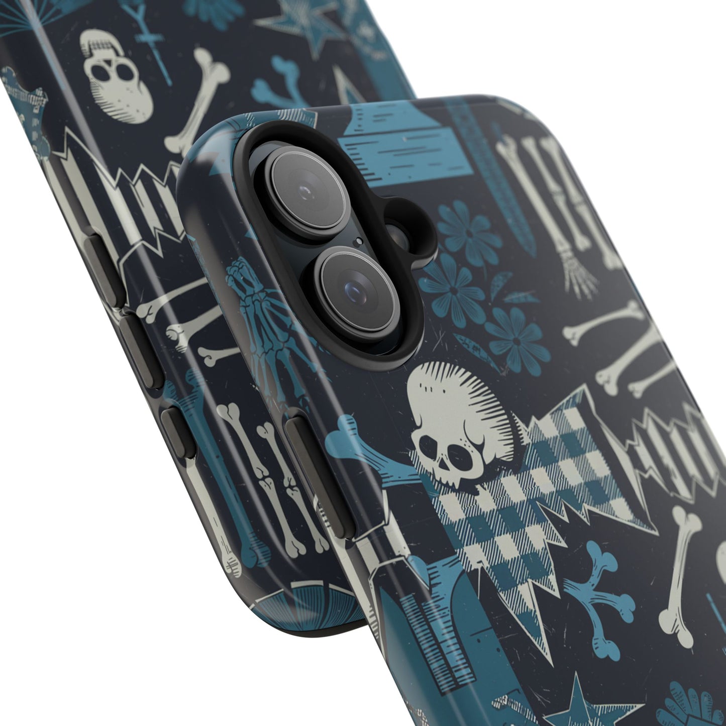 Gothic Phone Case, 'Unhinged Skulls & Gingham', Alternative Case, Punk Grunge