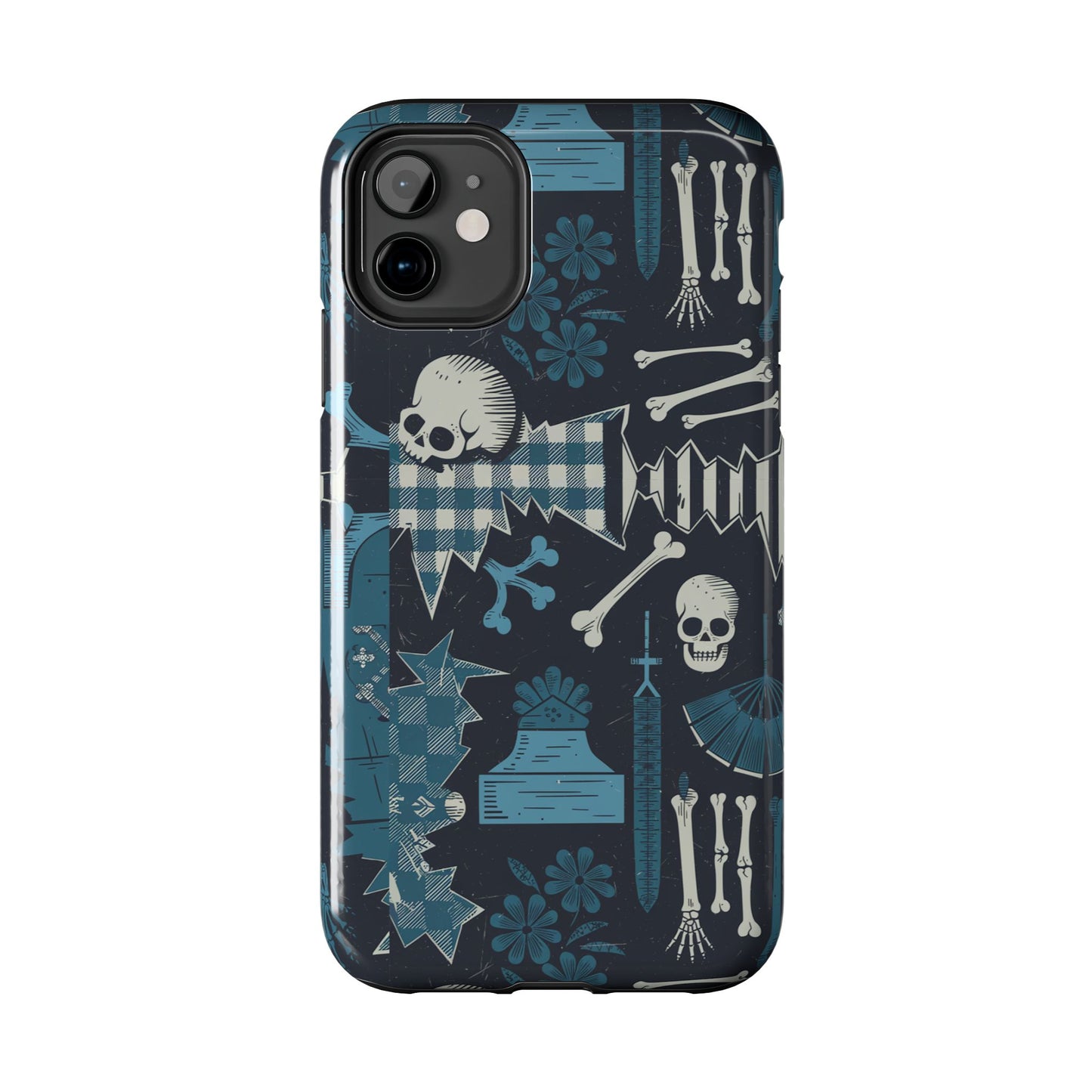 Gothic Phone Case, 'Unhinged Skulls & Gingham', Alternative Case, Punk Grunge