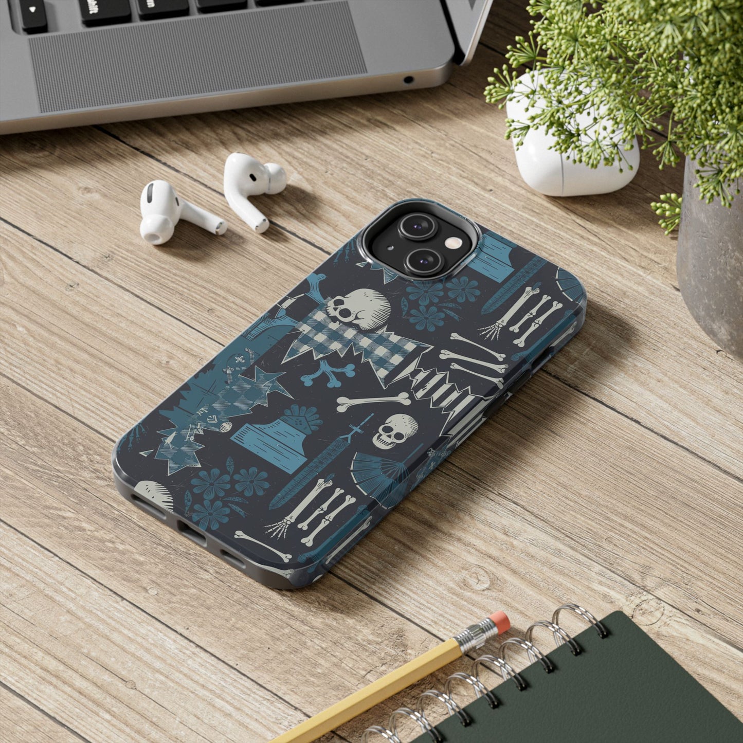 Gothic Phone Case, 'Unhinged Skulls & Gingham', Alternative Case, Punk Grunge