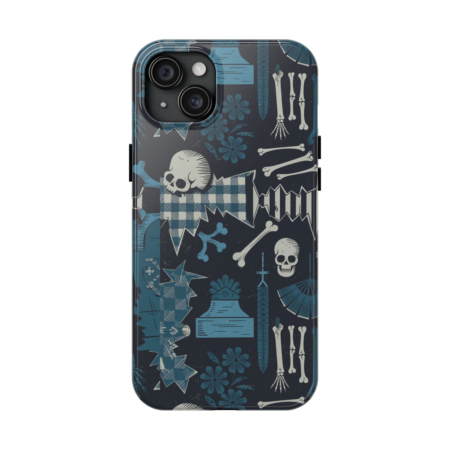 Gothic Phone Case, 'Unhinged Skulls & Gingham', Alternative Case, Punk Grunge