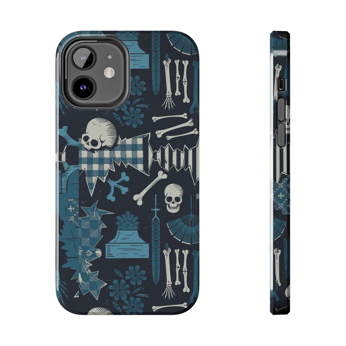 Gothic Phone Case, 'Unhinged Skulls & Gingham', Alternative Case, Punk Grunge