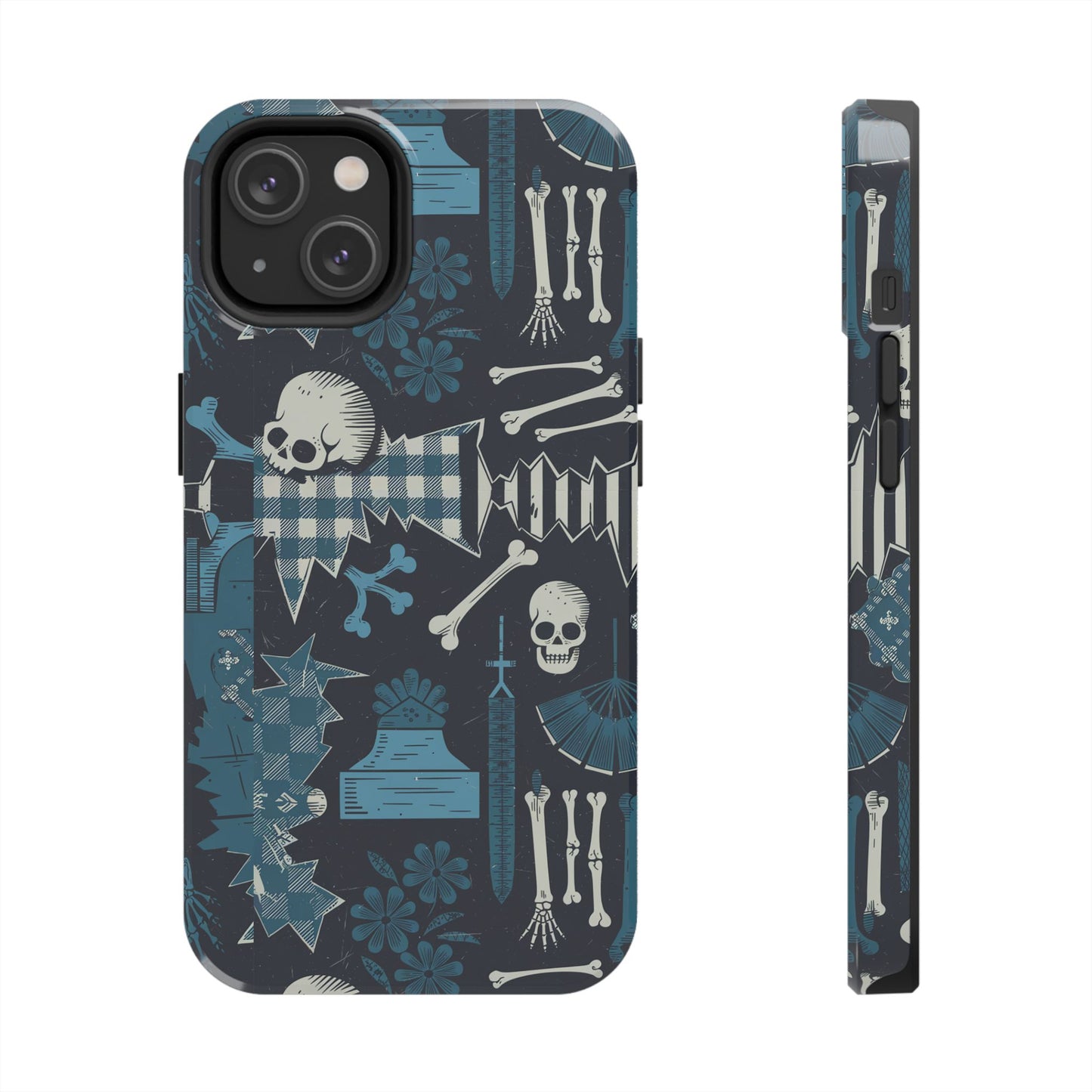 Gothic Phone Case, 'Unhinged Skulls & Gingham', Alternative Case, Punk Grunge