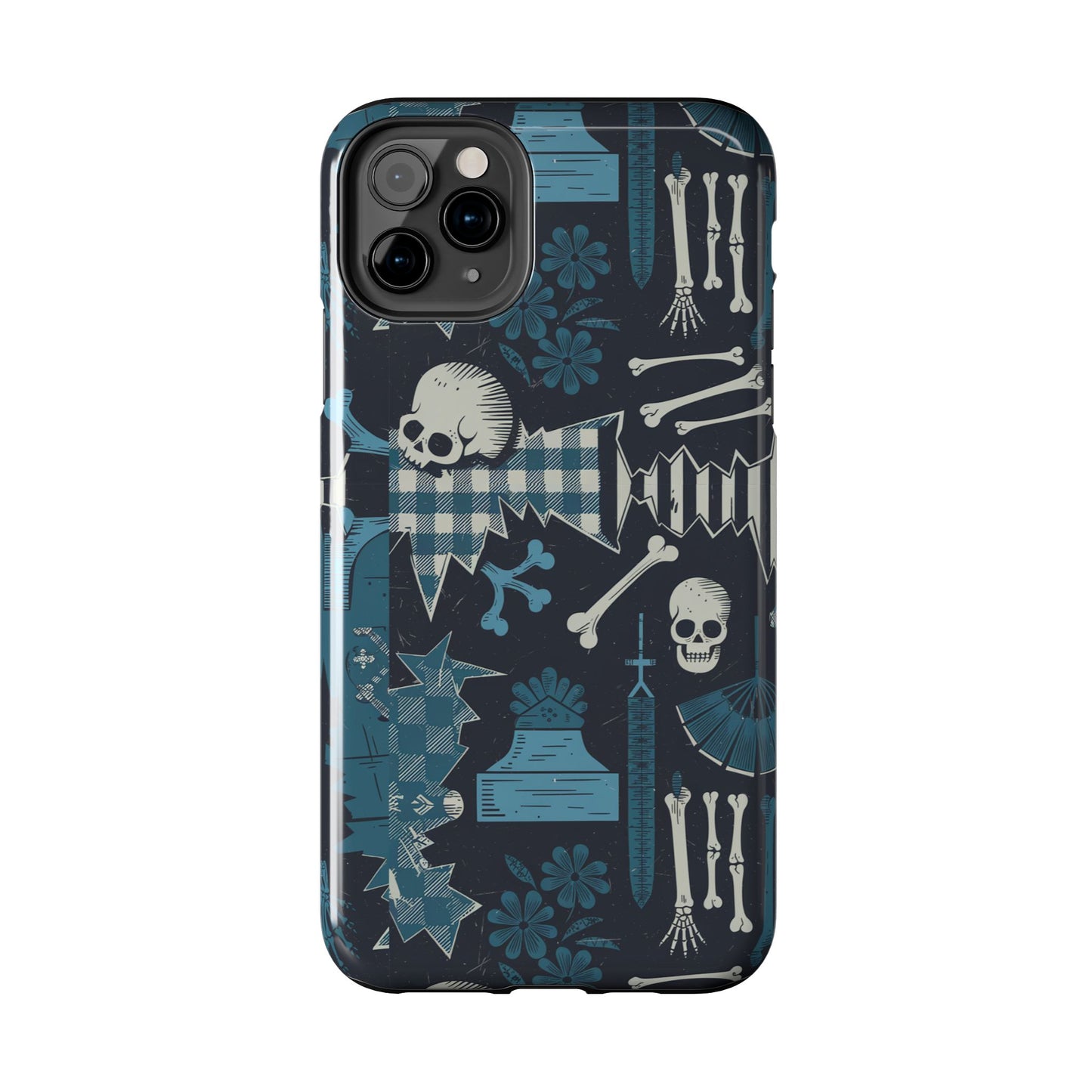 Gothic Phone Case, 'Unhinged Skulls & Gingham', Alternative Case, Punk Grunge