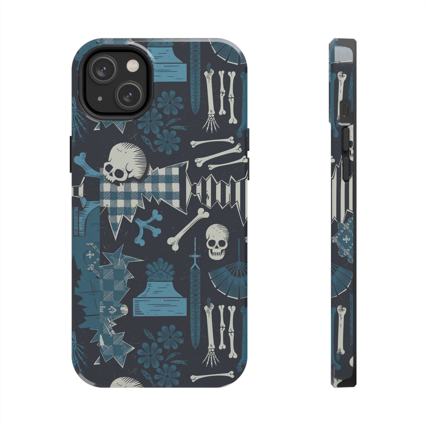 Gothic Phone Case, 'Unhinged Skulls & Gingham', Alternative Case, Punk Grunge