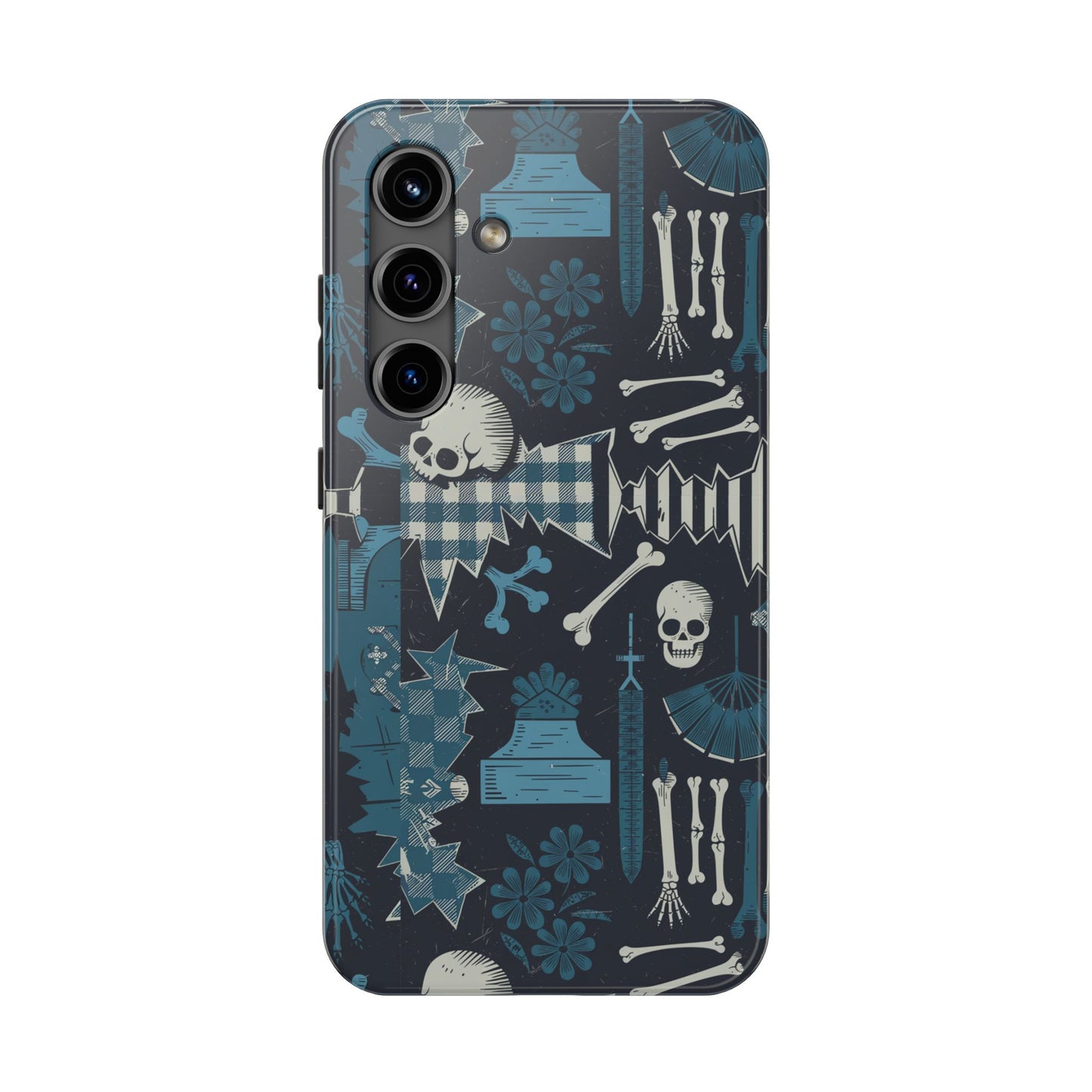 Gothic Phone Case, 'Unhinged Skulls & Gingham', Alternative Case, Punk Grunge