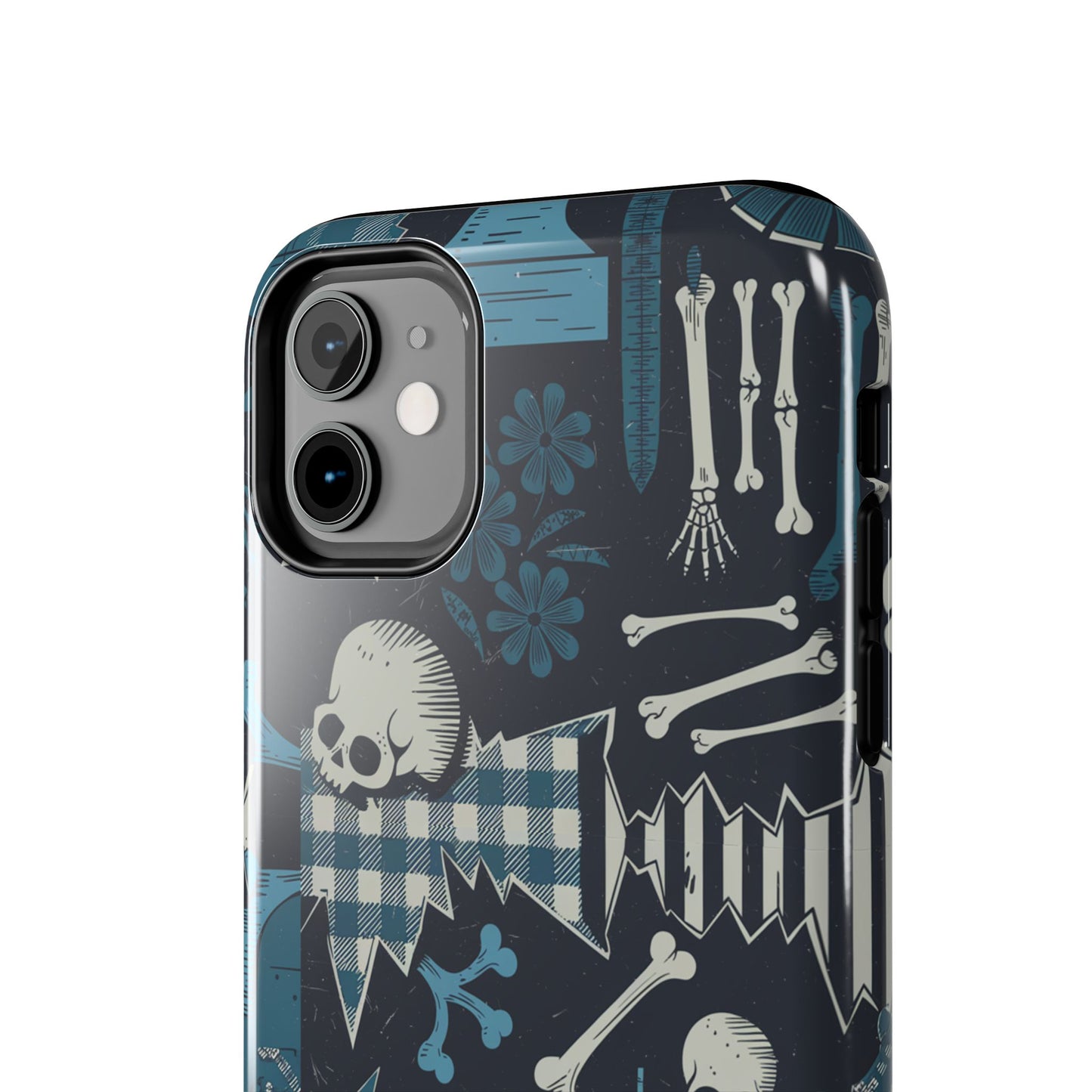 Gothic Phone Case, 'Unhinged Skulls & Gingham', Alternative Case, Punk Grunge