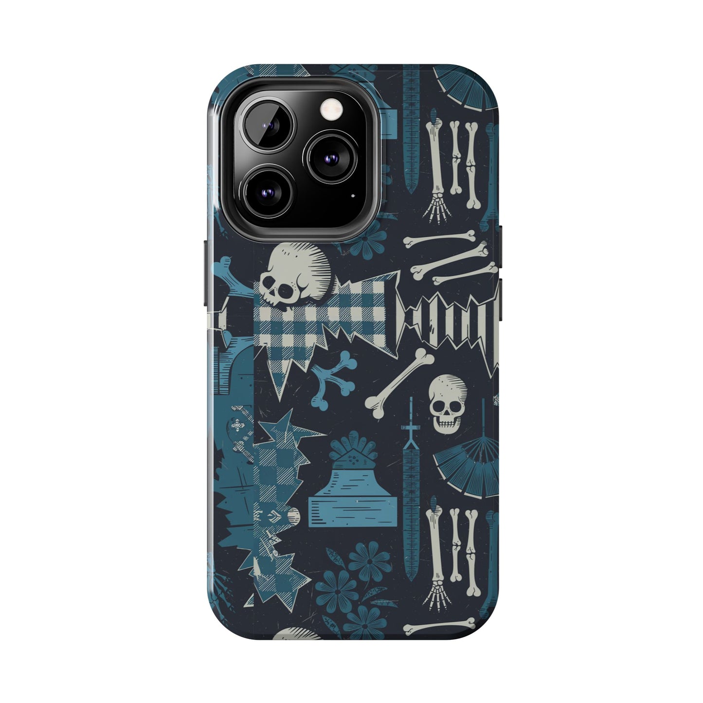 Gothic Phone Case, 'Unhinged Skulls & Gingham', Alternative Case, Punk Grunge