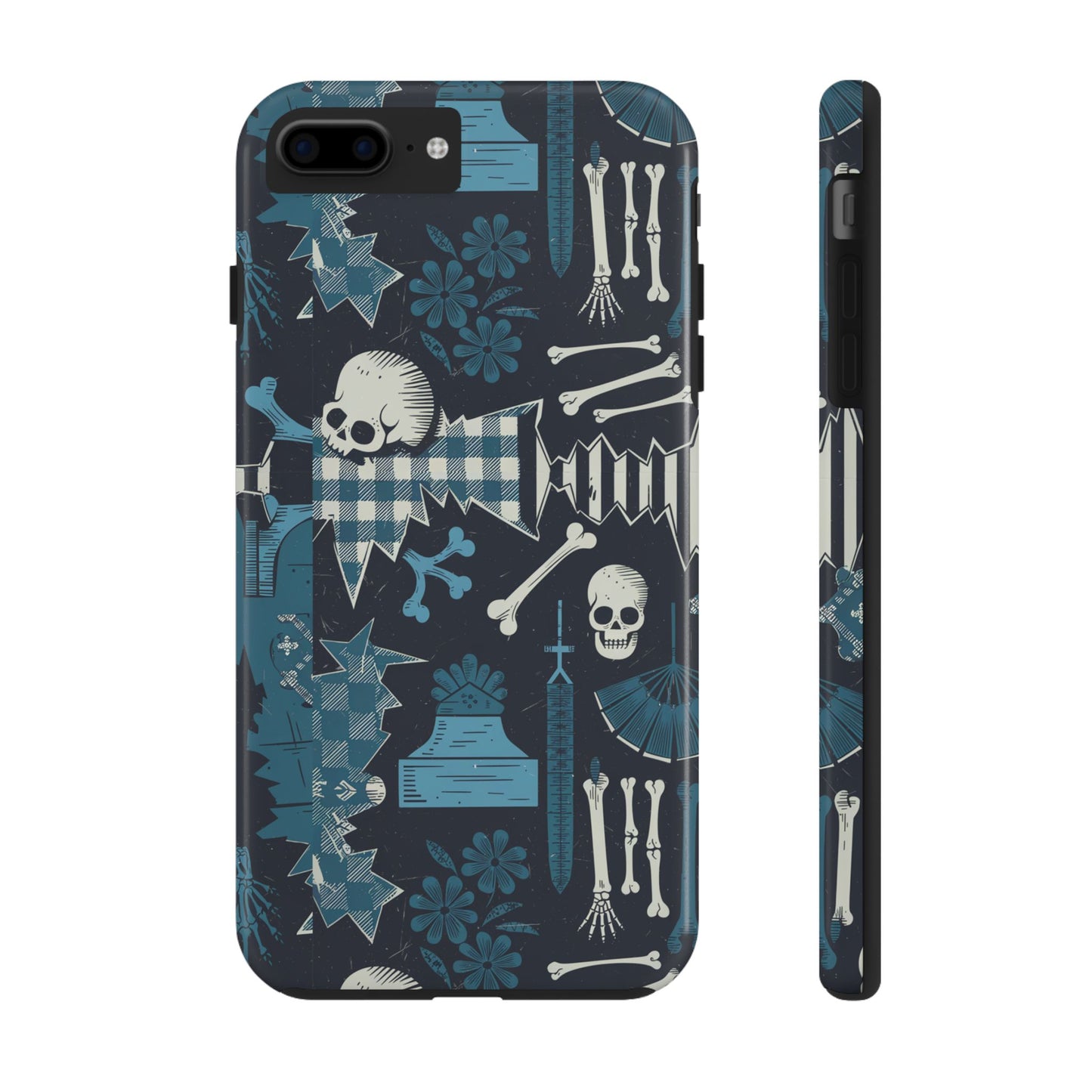 Gothic Phone Case, 'Unhinged Skulls & Gingham', Alternative Case, Punk Grunge