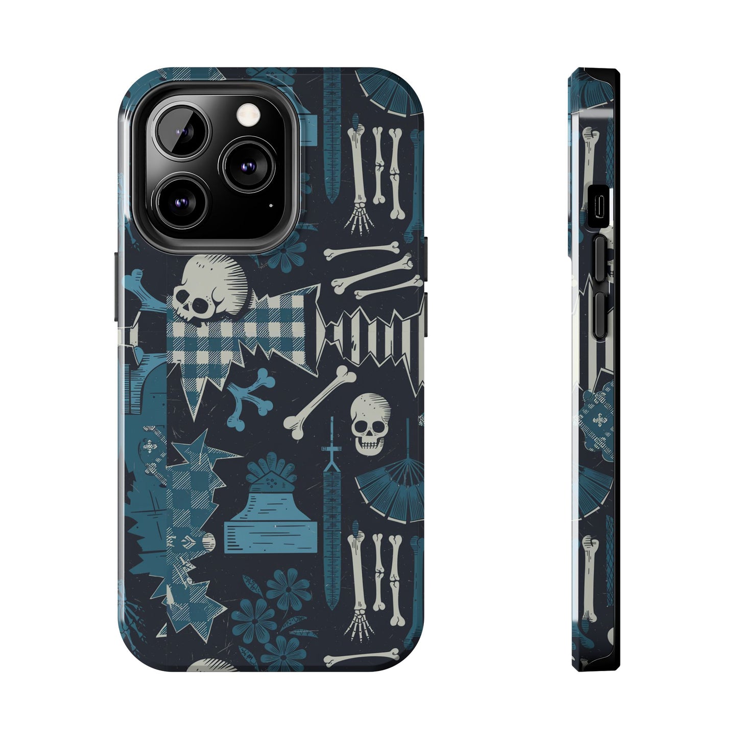 Gothic Phone Case, 'Unhinged Skulls & Gingham', Alternative Case, Punk Grunge