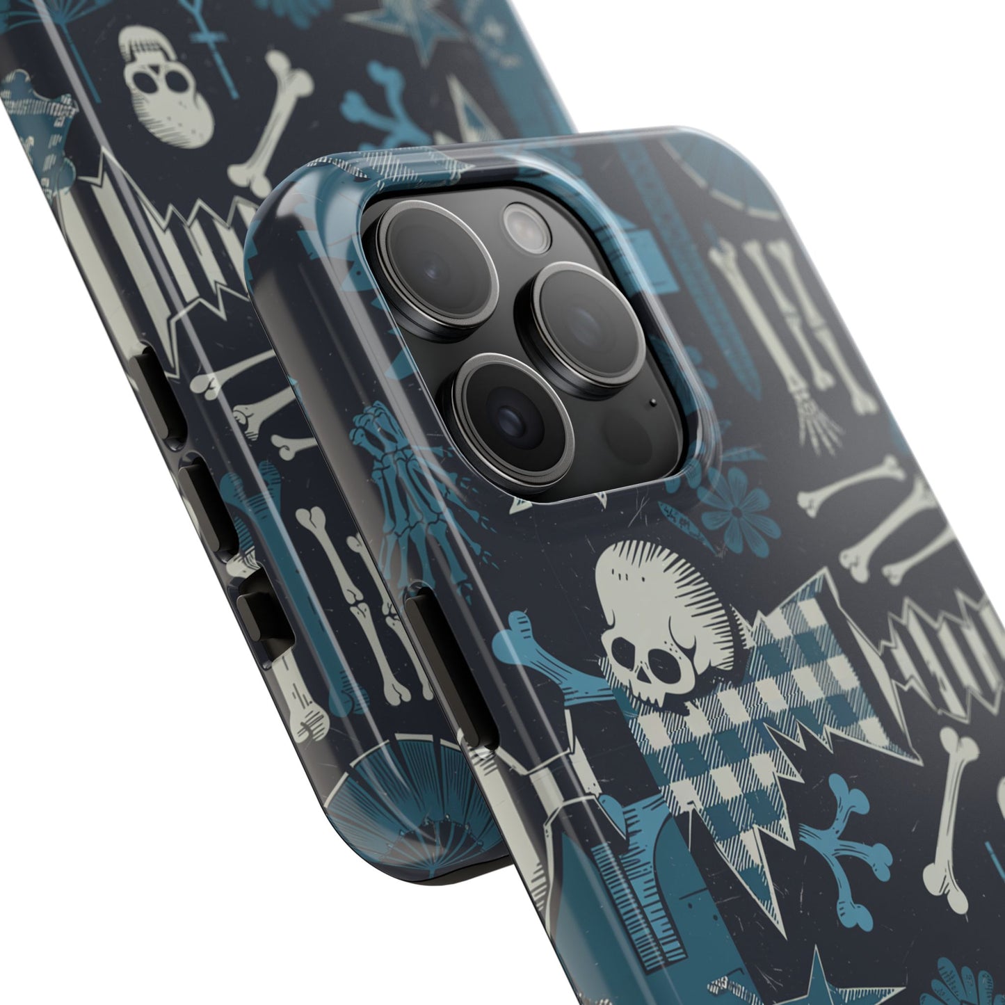 Gothic Phone Case, 'Unhinged Skulls & Gingham', Alternative Case, Punk Grunge