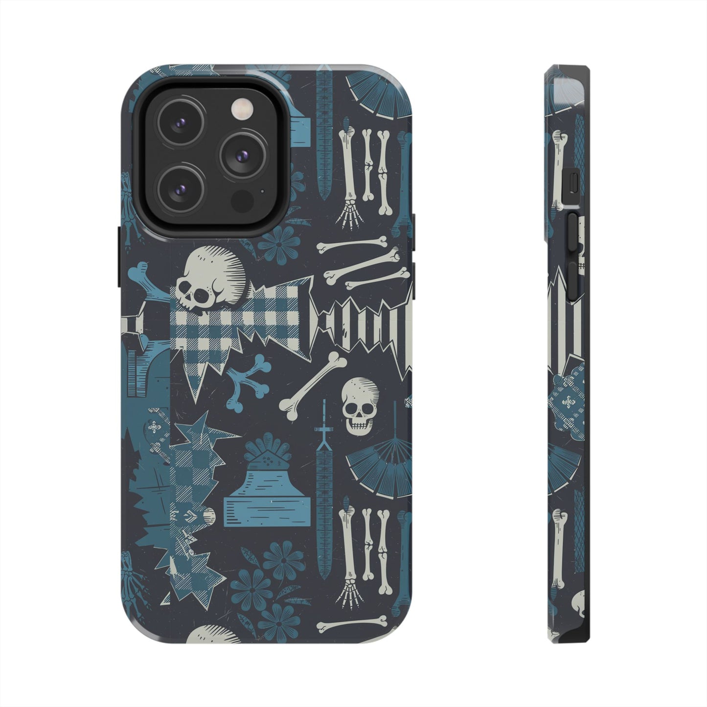 Gothic Phone Case, 'Unhinged Skulls & Gingham', Alternative Case, Punk Grunge