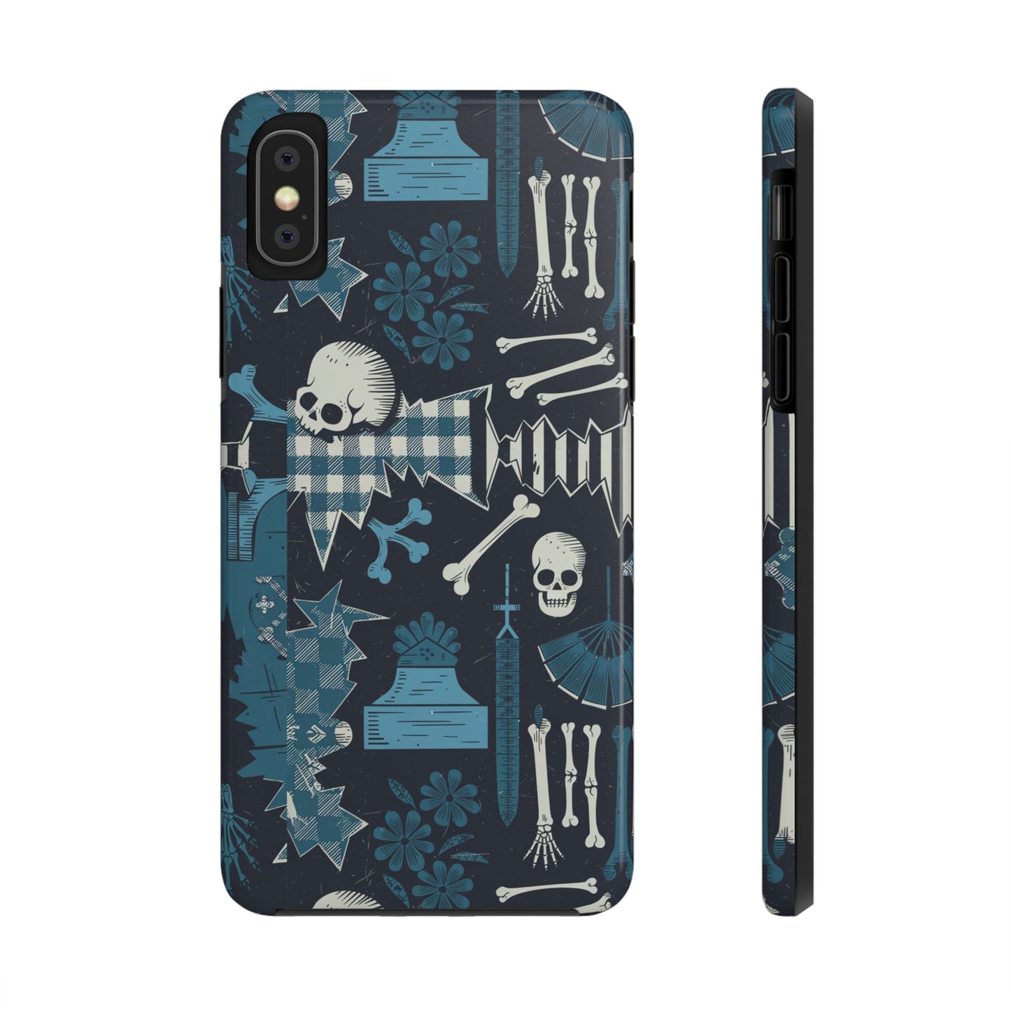 Gothic Phone Case, 'Unhinged Skulls & Gingham', Alternative Case, Punk Grunge