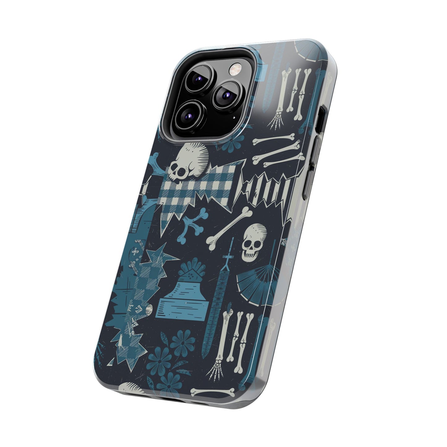 Gothic Phone Case, 'Unhinged Skulls & Gingham', Alternative Case, Punk Grunge