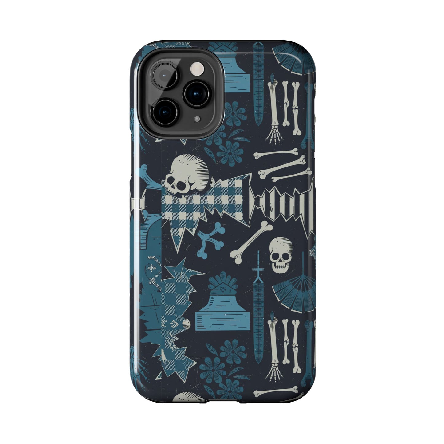 Gothic Phone Case, 'Unhinged Skulls & Gingham', Alternative Case, Punk Grunge