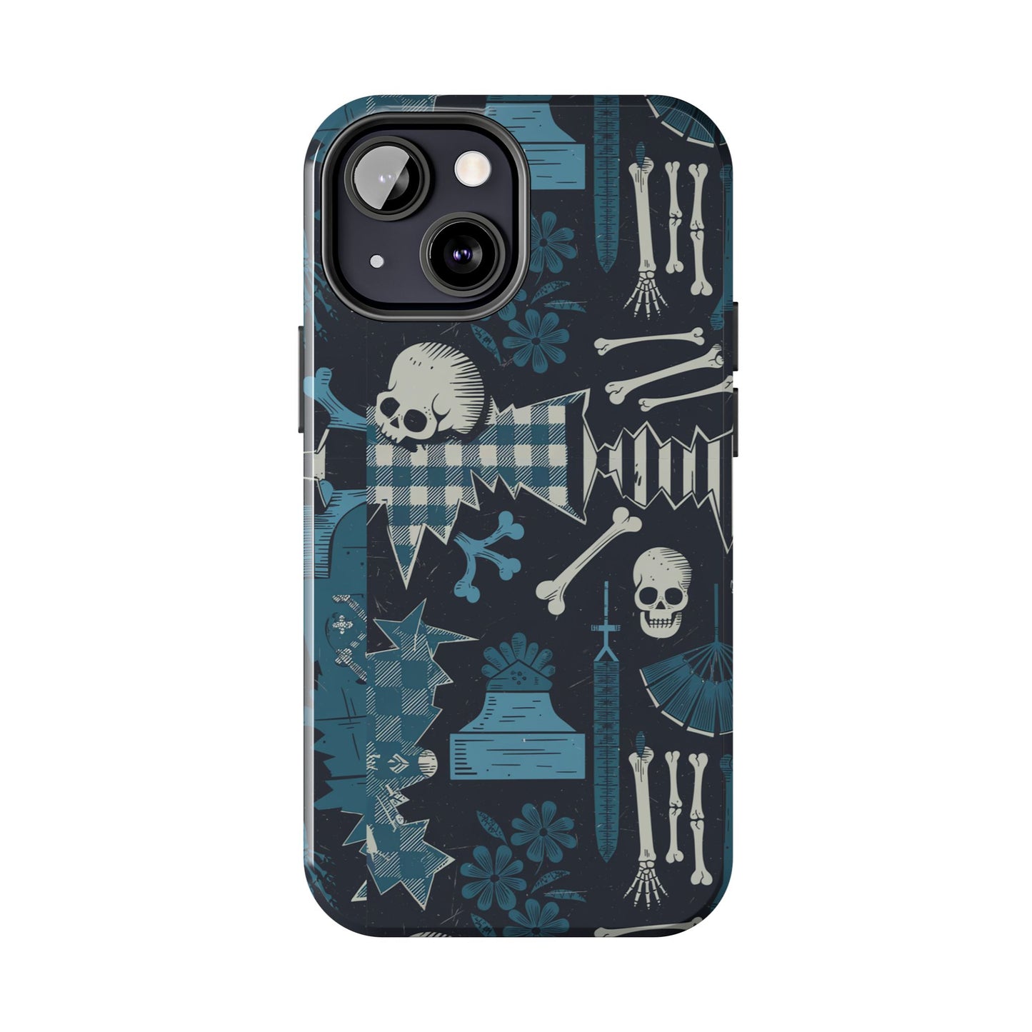 Gothic Phone Case, 'Unhinged Skulls & Gingham', Alternative Case, Punk Grunge