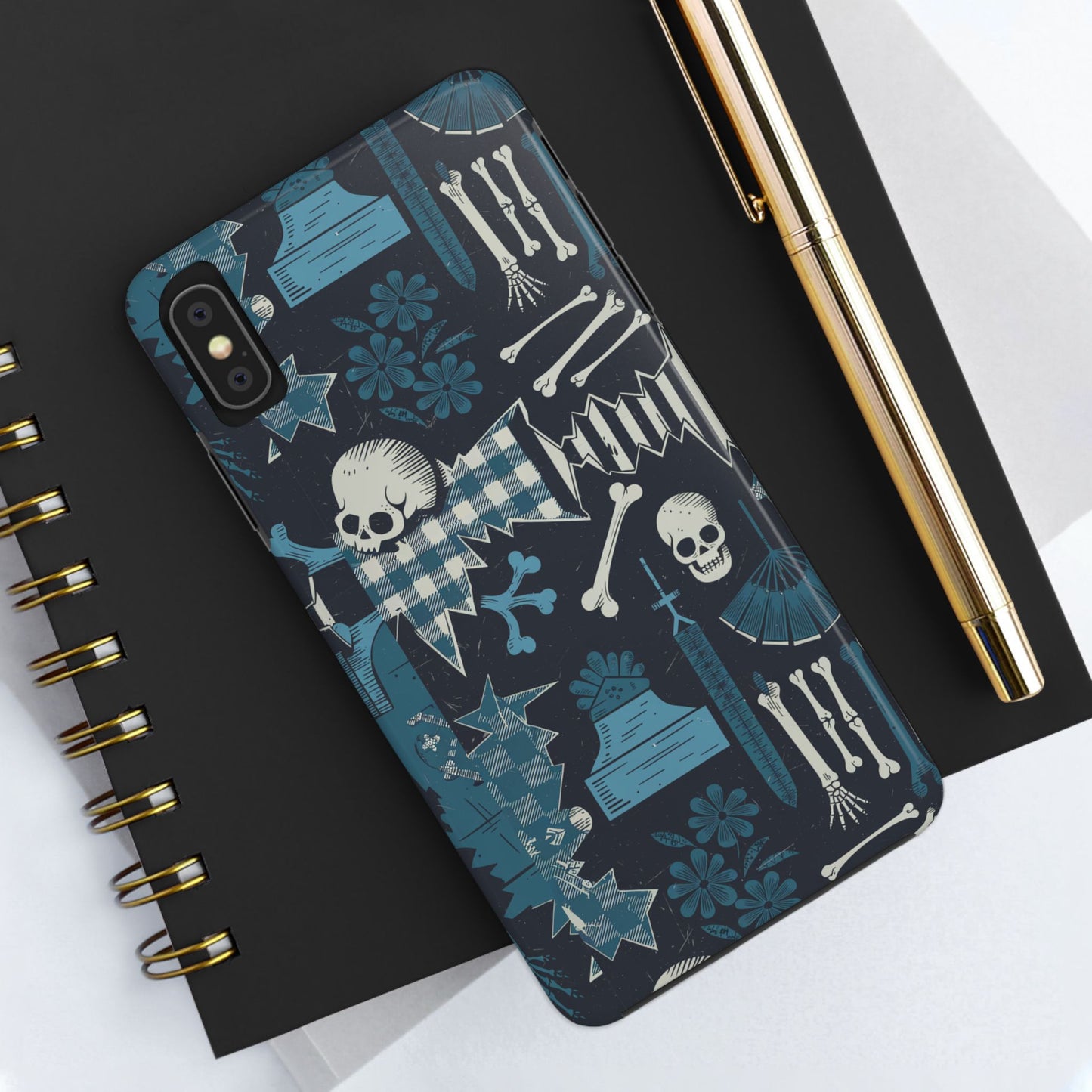 Gothic Phone Case, 'Unhinged Skulls & Gingham', Alternative Case, Punk Grunge