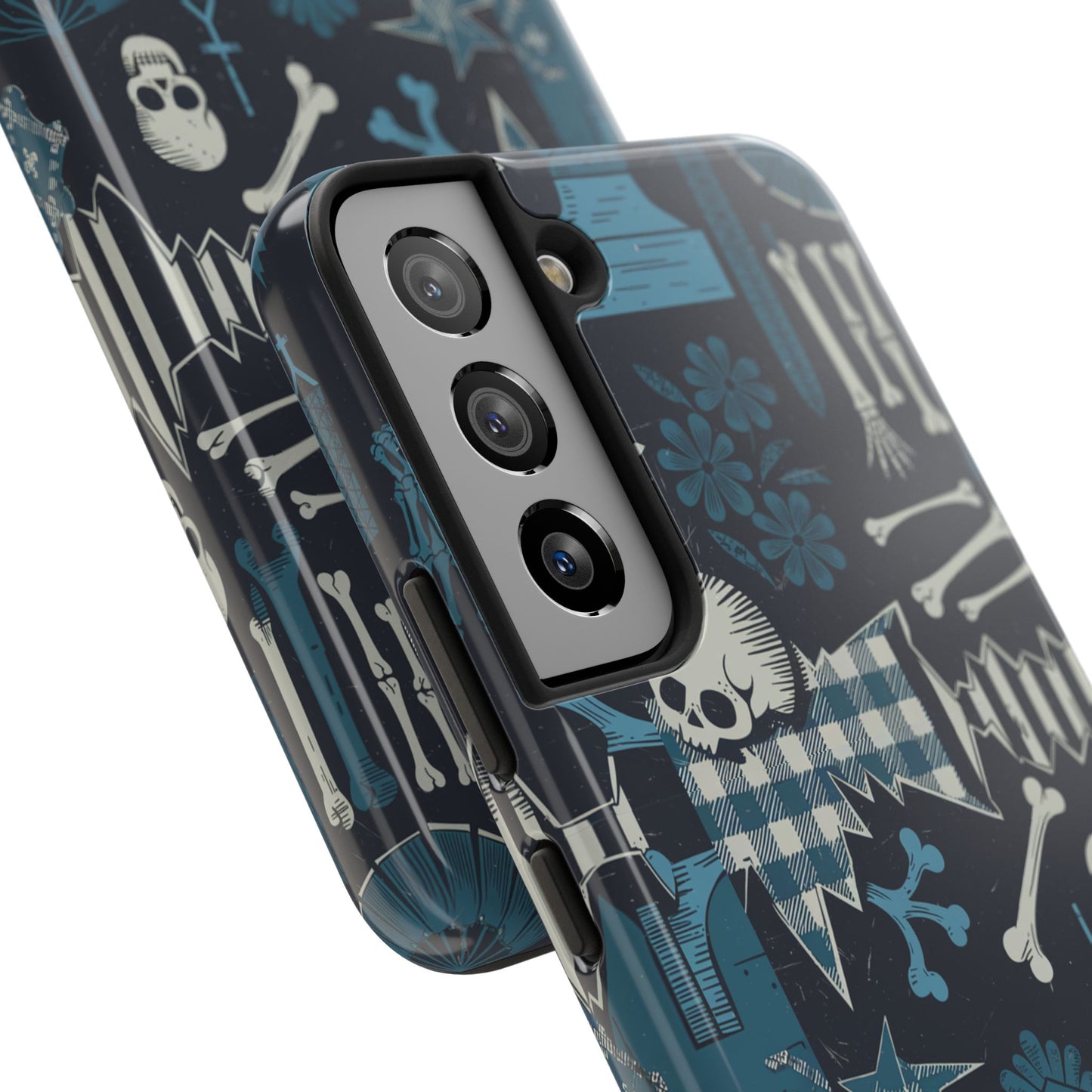 Gothic Phone Case, 'Unhinged Skulls & Gingham', Alternative Case, Punk Grunge