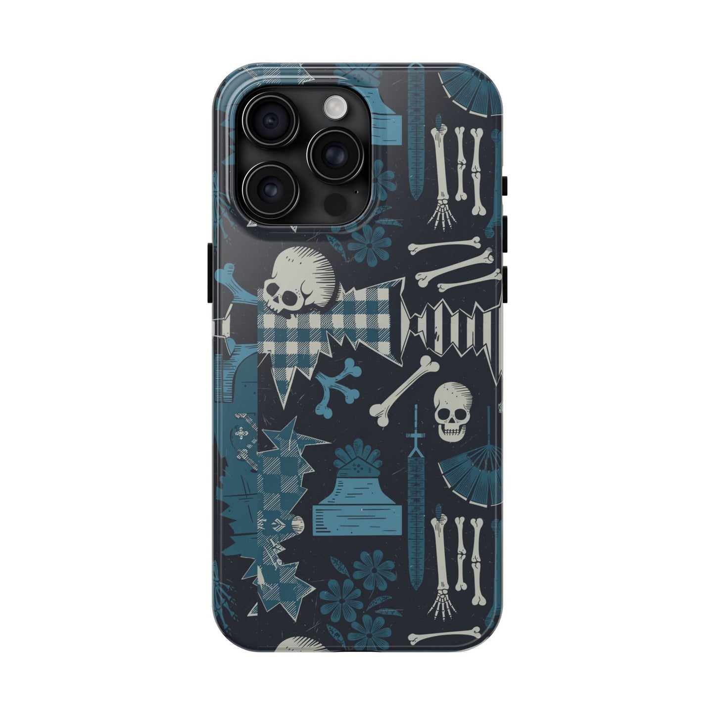 Gothic Phone Case, 'Unhinged Skulls & Gingham', Alternative Case, Punk Grunge