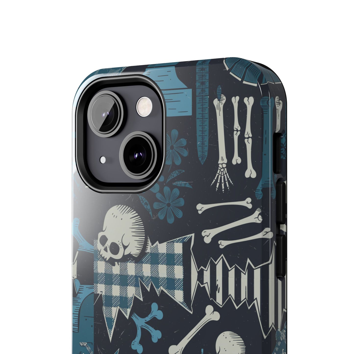 Gothic Phone Case, 'Unhinged Skulls & Gingham', Alternative Case, Punk Grunge