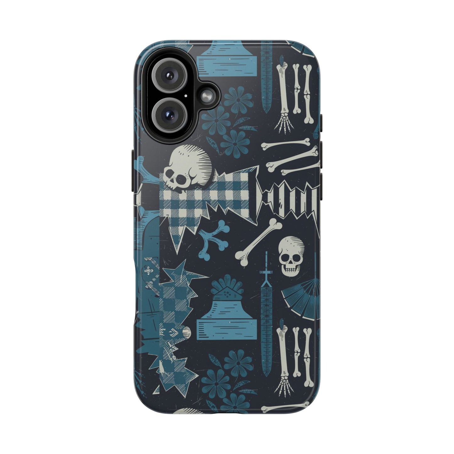 Gothic Phone Case, 'Unhinged Skulls & Gingham', Alternative Case, Punk Grunge