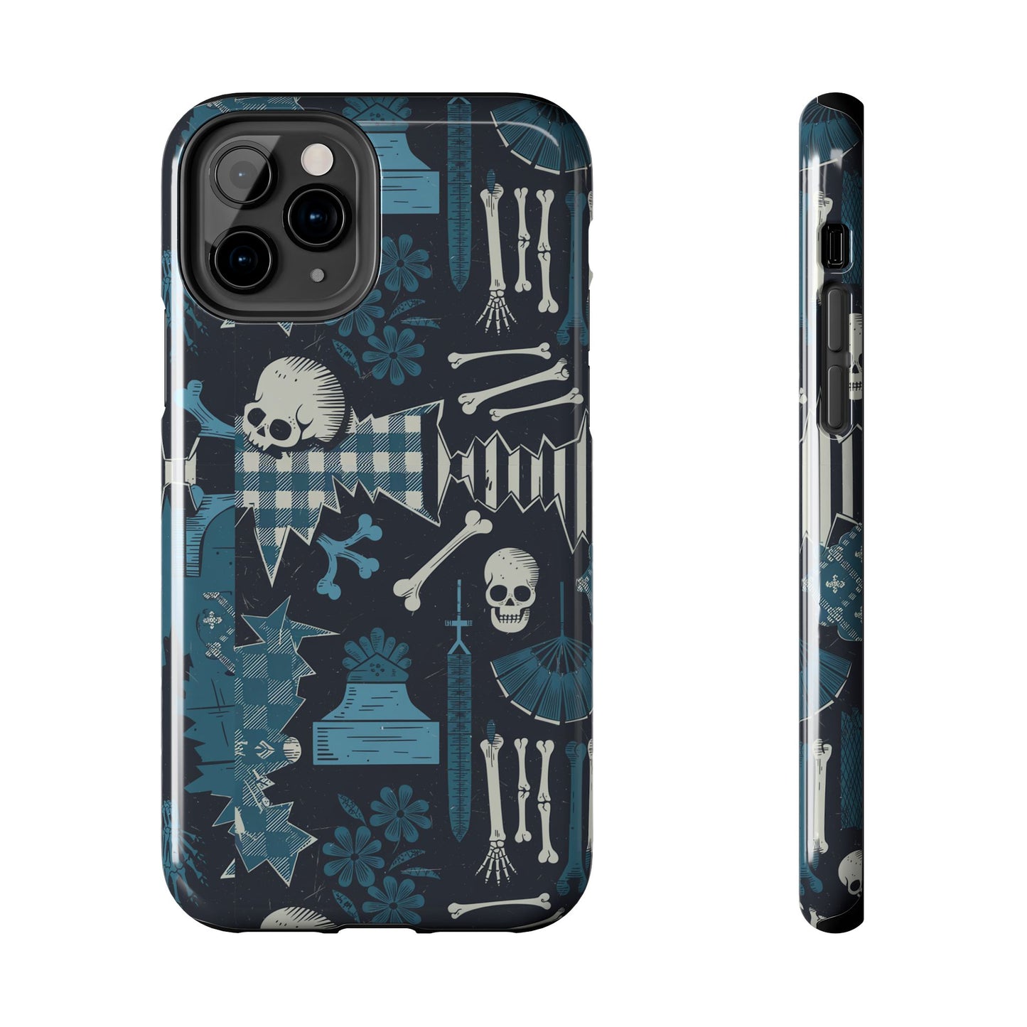 Gothic Phone Case, 'Unhinged Skulls & Gingham', Alternative Case, Punk Grunge