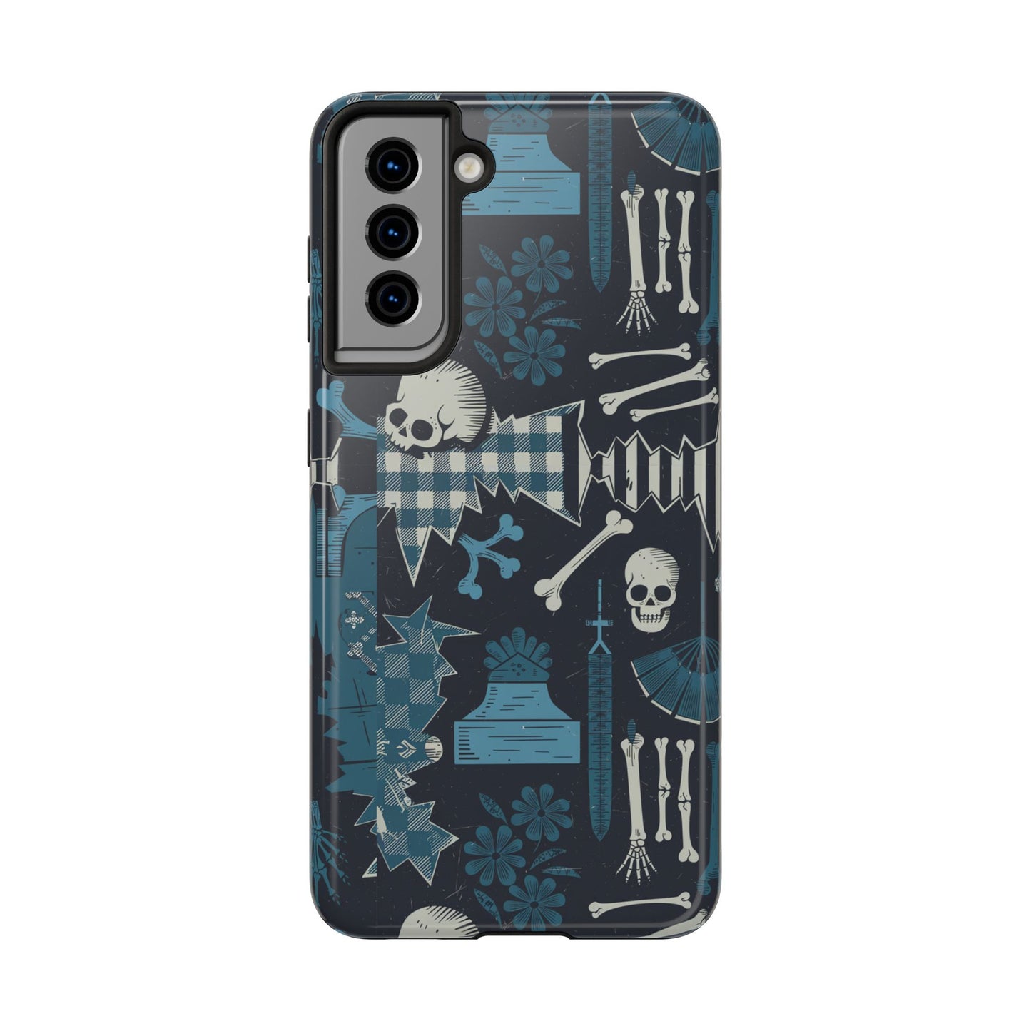 Gothic Phone Case, 'Unhinged Skulls & Gingham', Alternative Case, Punk Grunge