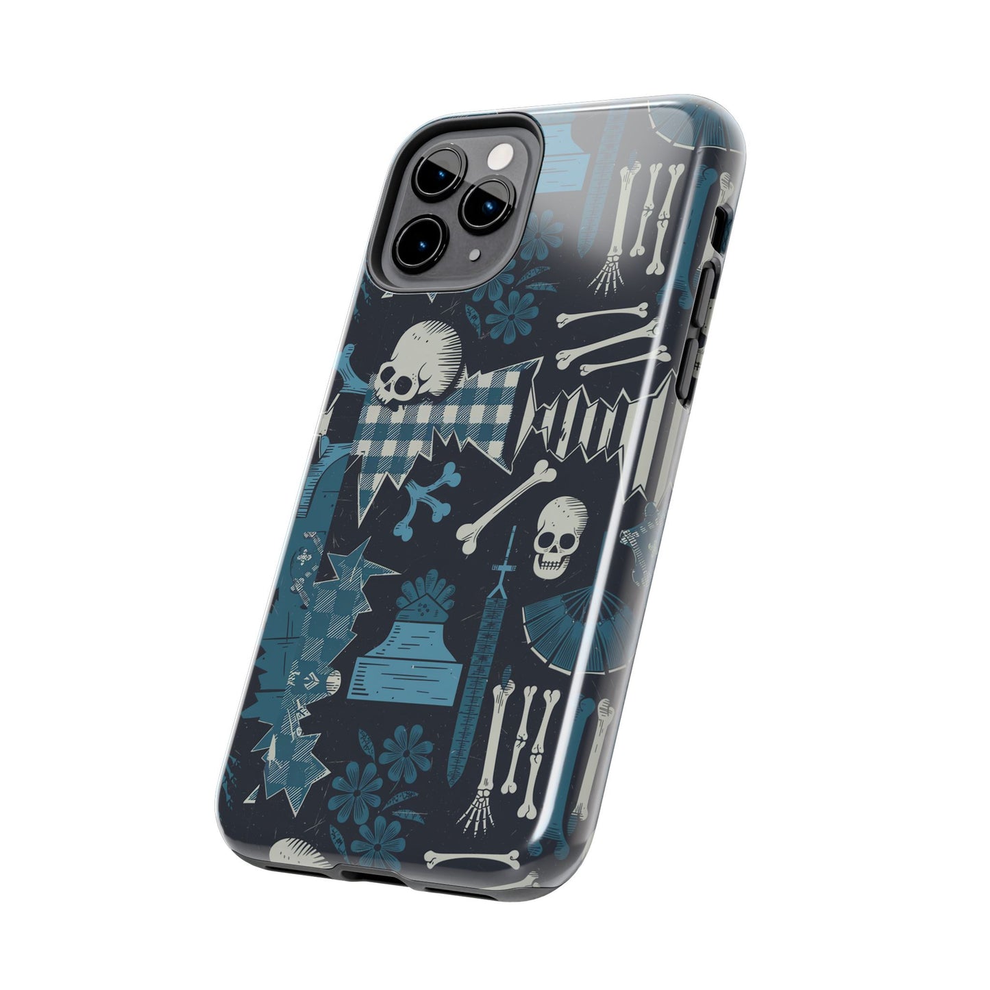 Gothic Phone Case, 'Unhinged Skulls & Gingham', Alternative Case, Punk Grunge