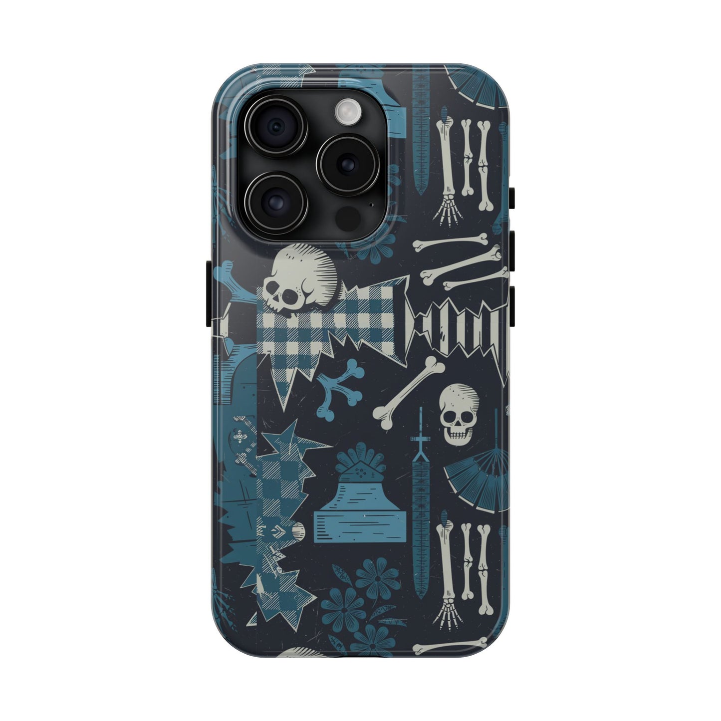 Gothic Phone Case, 'Unhinged Skulls & Gingham', Alternative Case, Punk Grunge