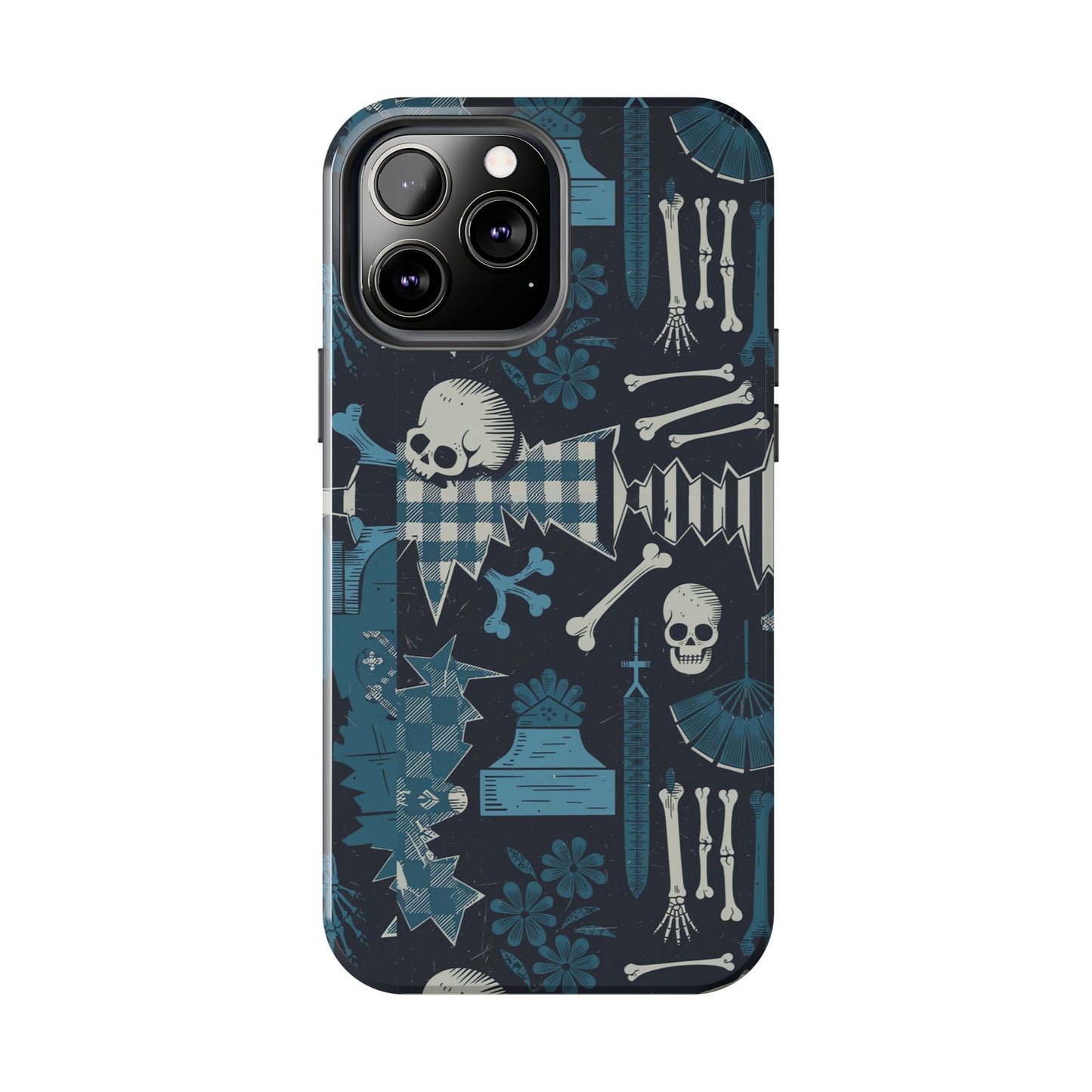 Gothic Phone Case, 'Unhinged Skulls & Gingham', Alternative Case, Punk Grunge