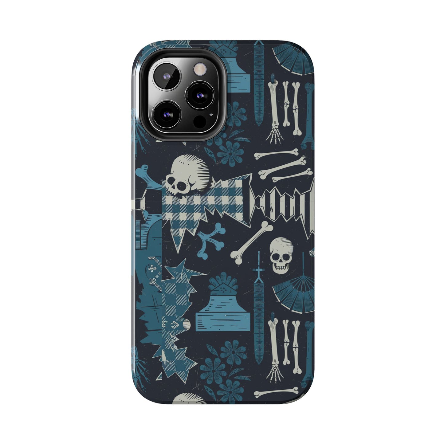 Gothic Phone Case, 'Unhinged Skulls & Gingham', Alternative Case, Punk Grunge