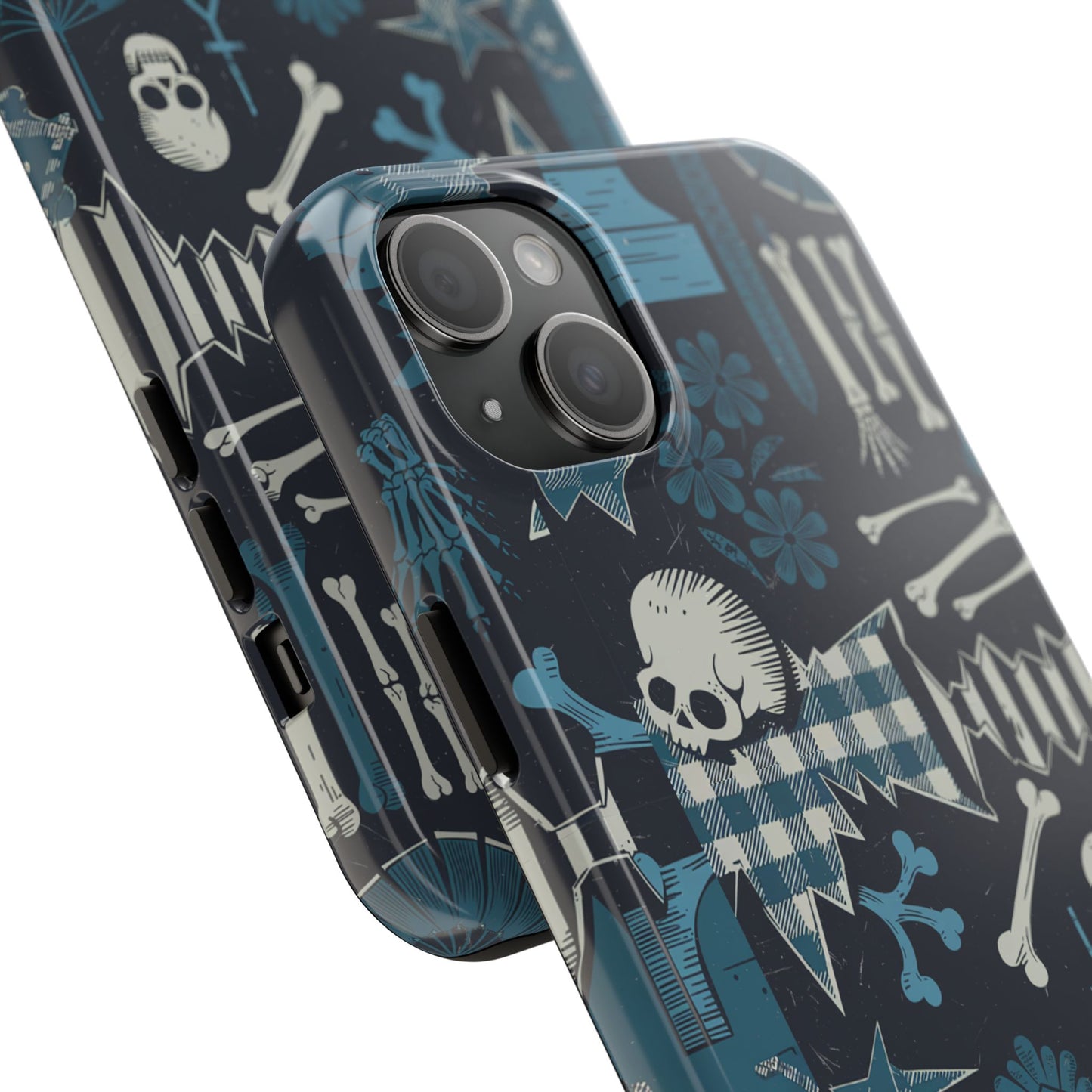 Gothic Phone Case, 'Unhinged Skulls & Gingham', Alternative Case, Punk Grunge