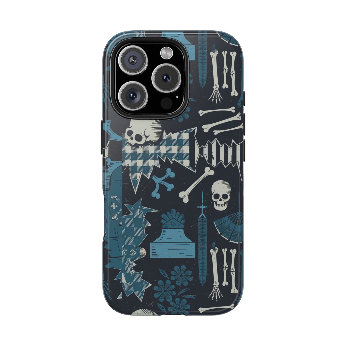 Gothic Phone Case, 'Unhinged Skulls & Gingham', Alternative Case, Punk Grunge