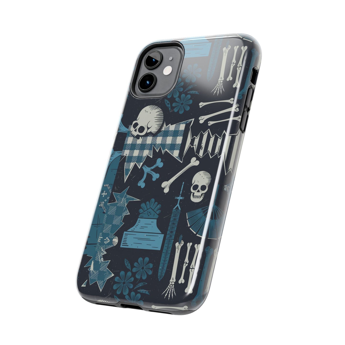 Gothic Phone Case, 'Unhinged Skulls & Gingham', Alternative Case, Punk Grunge