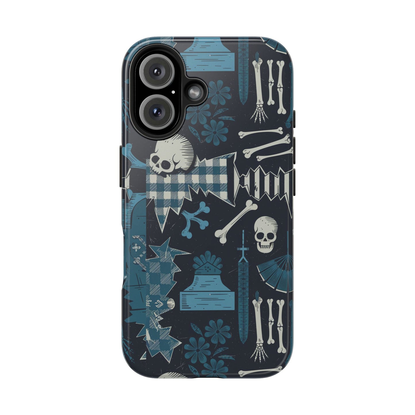 Gothic Phone Case, 'Unhinged Skulls & Gingham', Alternative Case, Punk Grunge