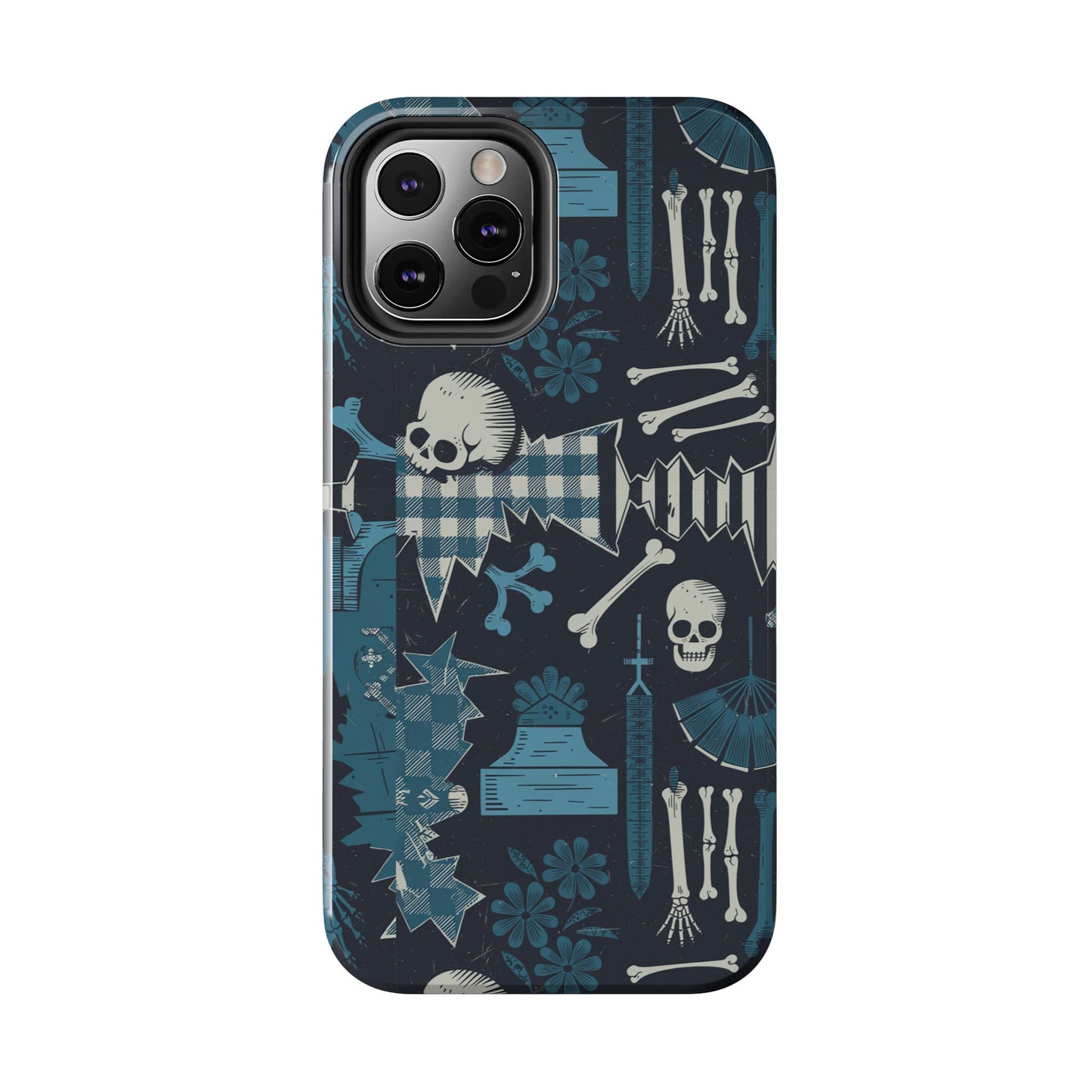 Gothic Phone Case, 'Unhinged Skulls & Gingham', Alternative Case, Punk Grunge