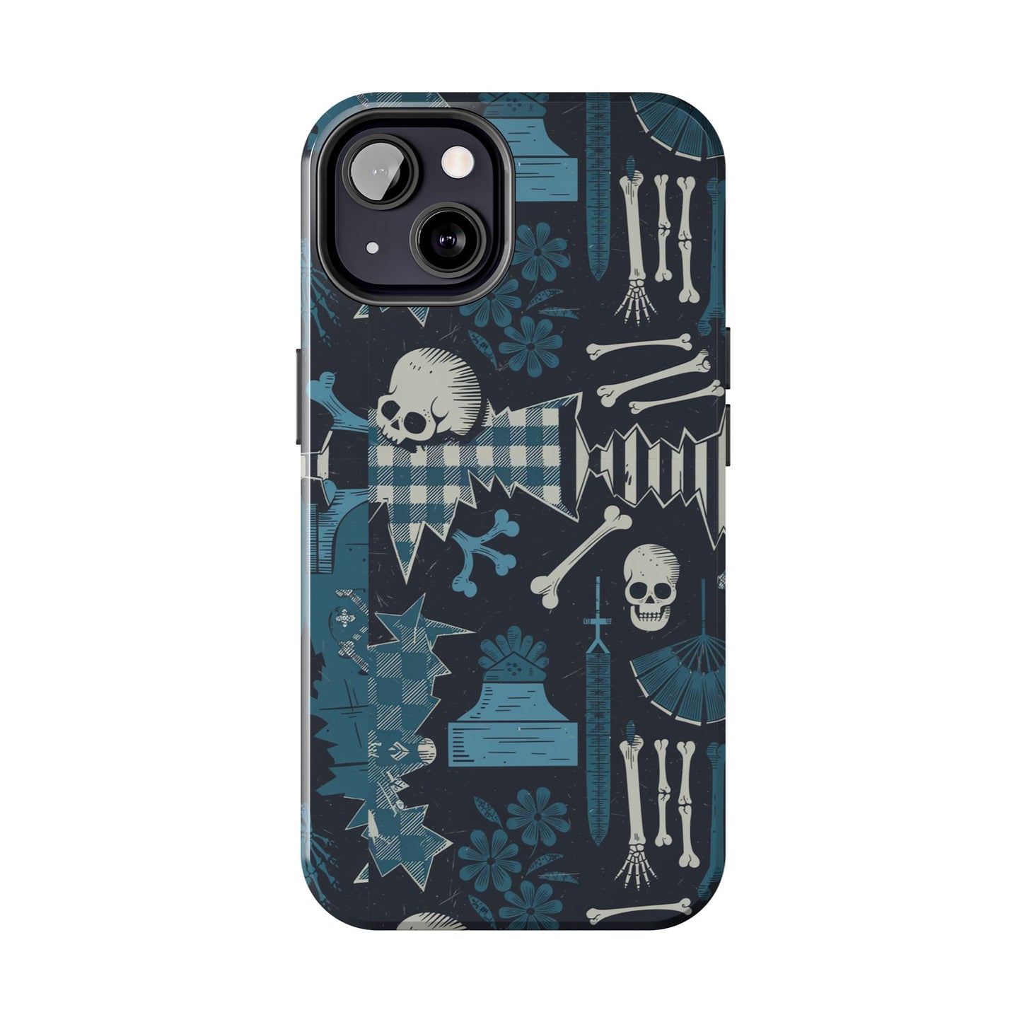 Gothic Phone Case, 'Unhinged Skulls & Gingham', Alternative Case, Punk Grunge