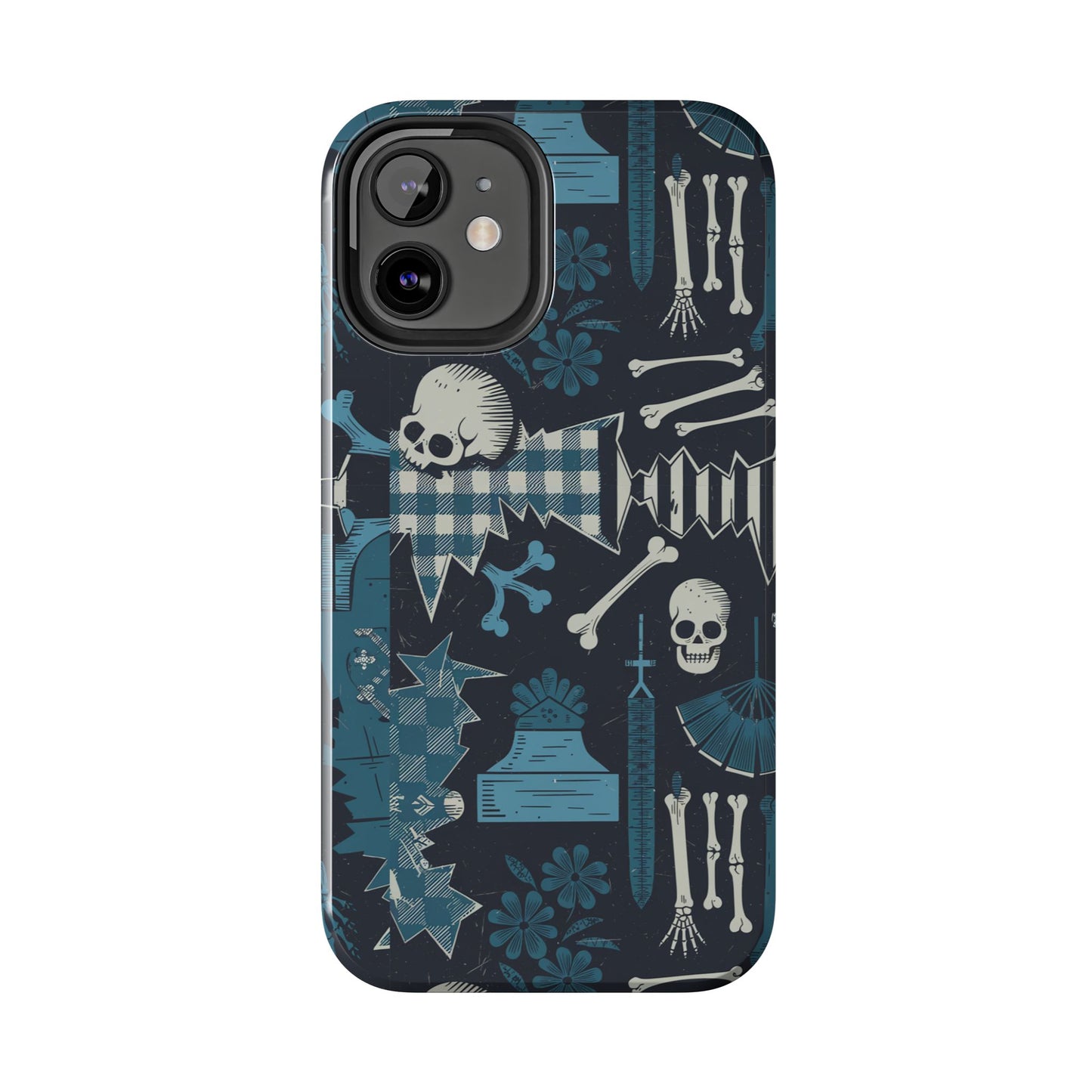 Gothic Phone Case, 'Unhinged Skulls & Gingham', Alternative Case, Punk Grunge