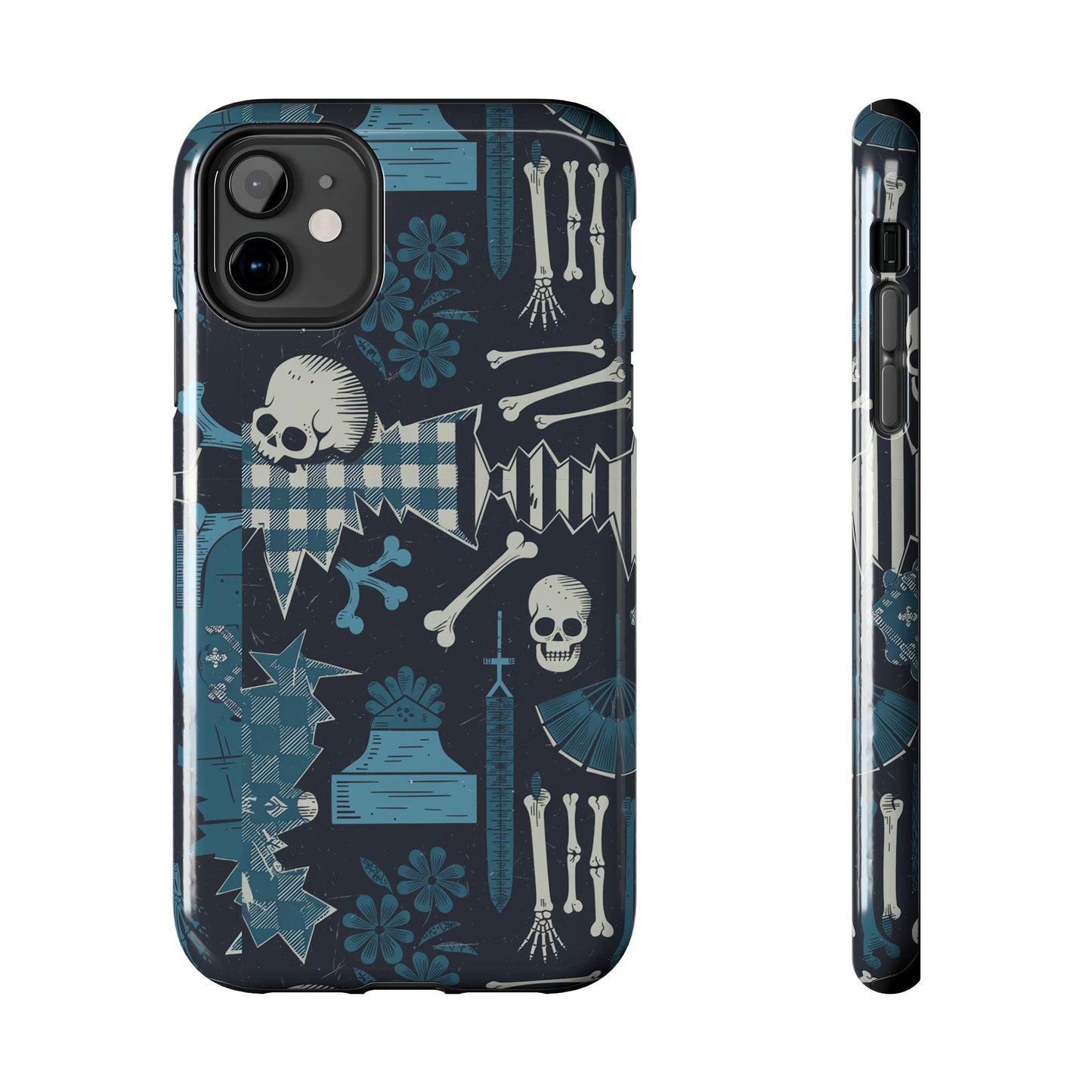 Gothic Phone Case, 'Unhinged Skulls & Gingham', Alternative Case, Punk Grunge