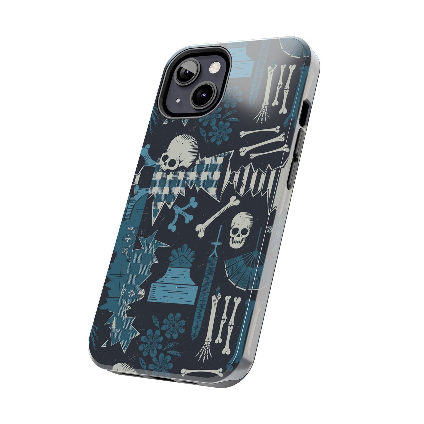 Gothic Phone Case, 'Unhinged Skulls & Gingham', Alternative Case, Punk Grunge