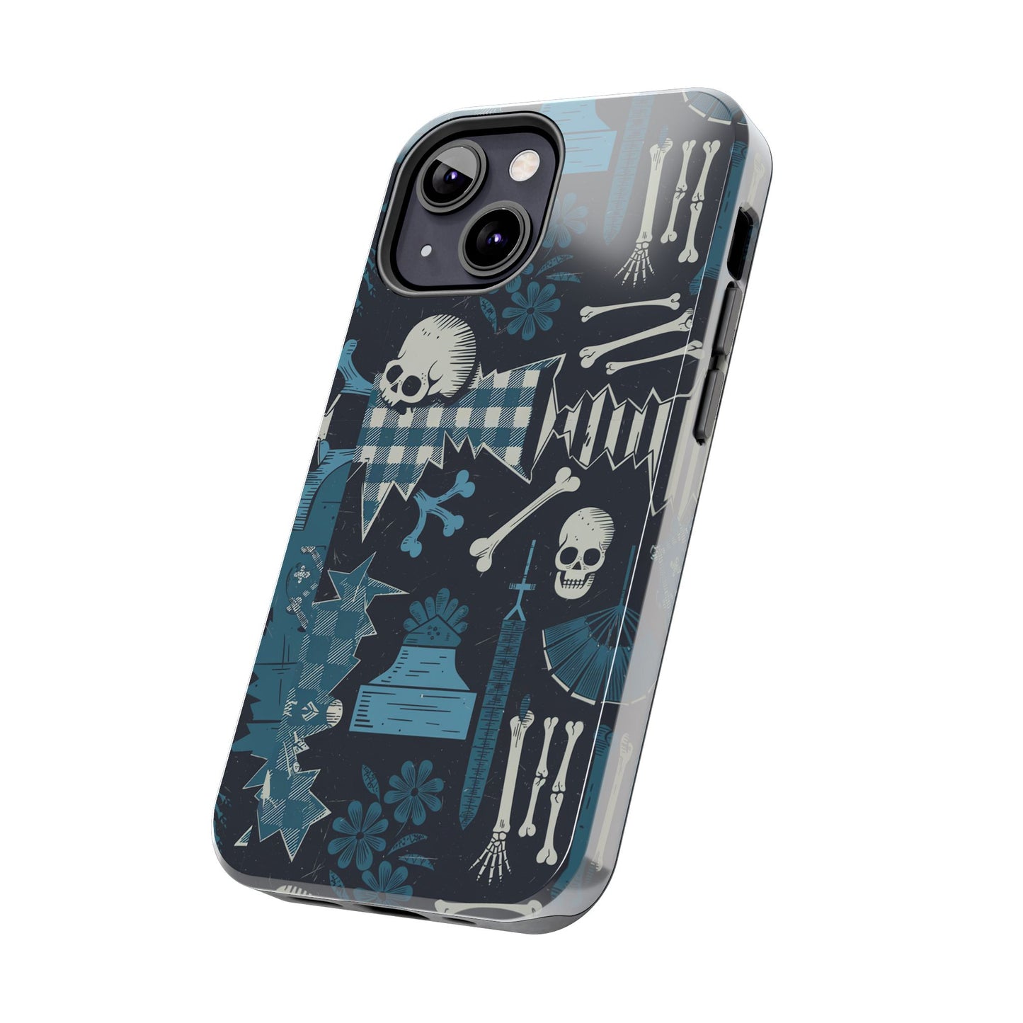 Gothic Phone Case, 'Unhinged Skulls & Gingham', Alternative Case, Punk Grunge