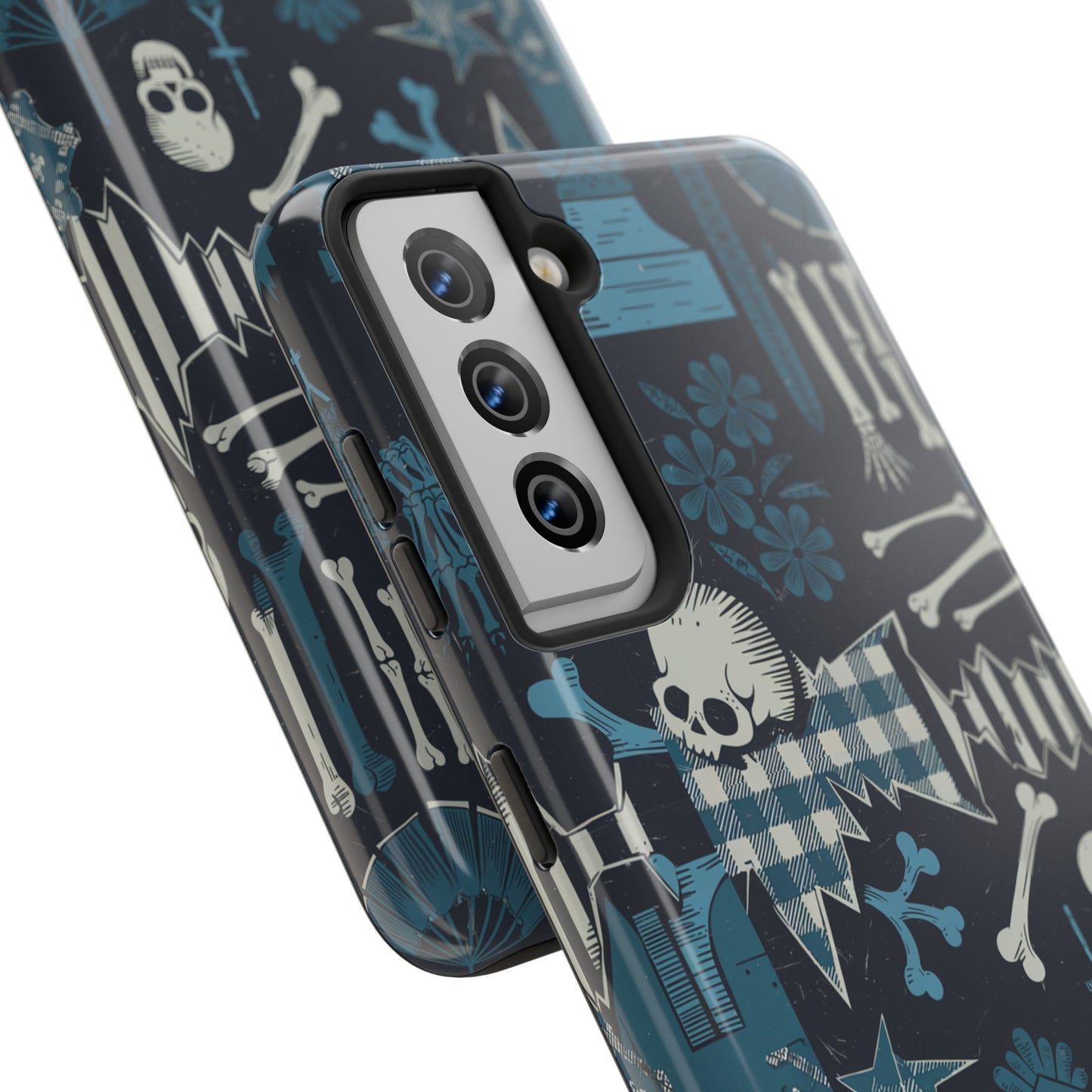 Gothic Phone Case, 'Unhinged Skulls & Gingham', Alternative Case, Punk Grunge