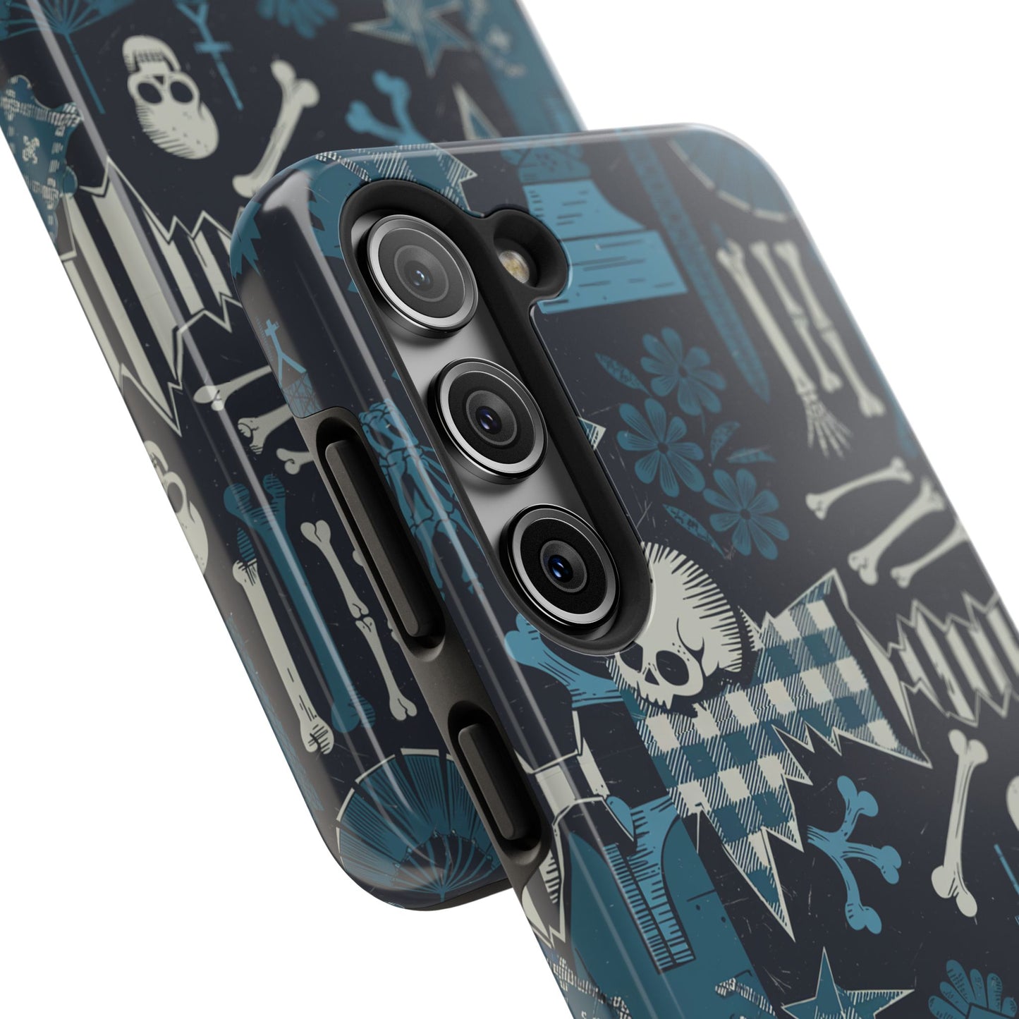 Gothic Phone Case, 'Unhinged Skulls & Gingham', Alternative Case, Punk Grunge