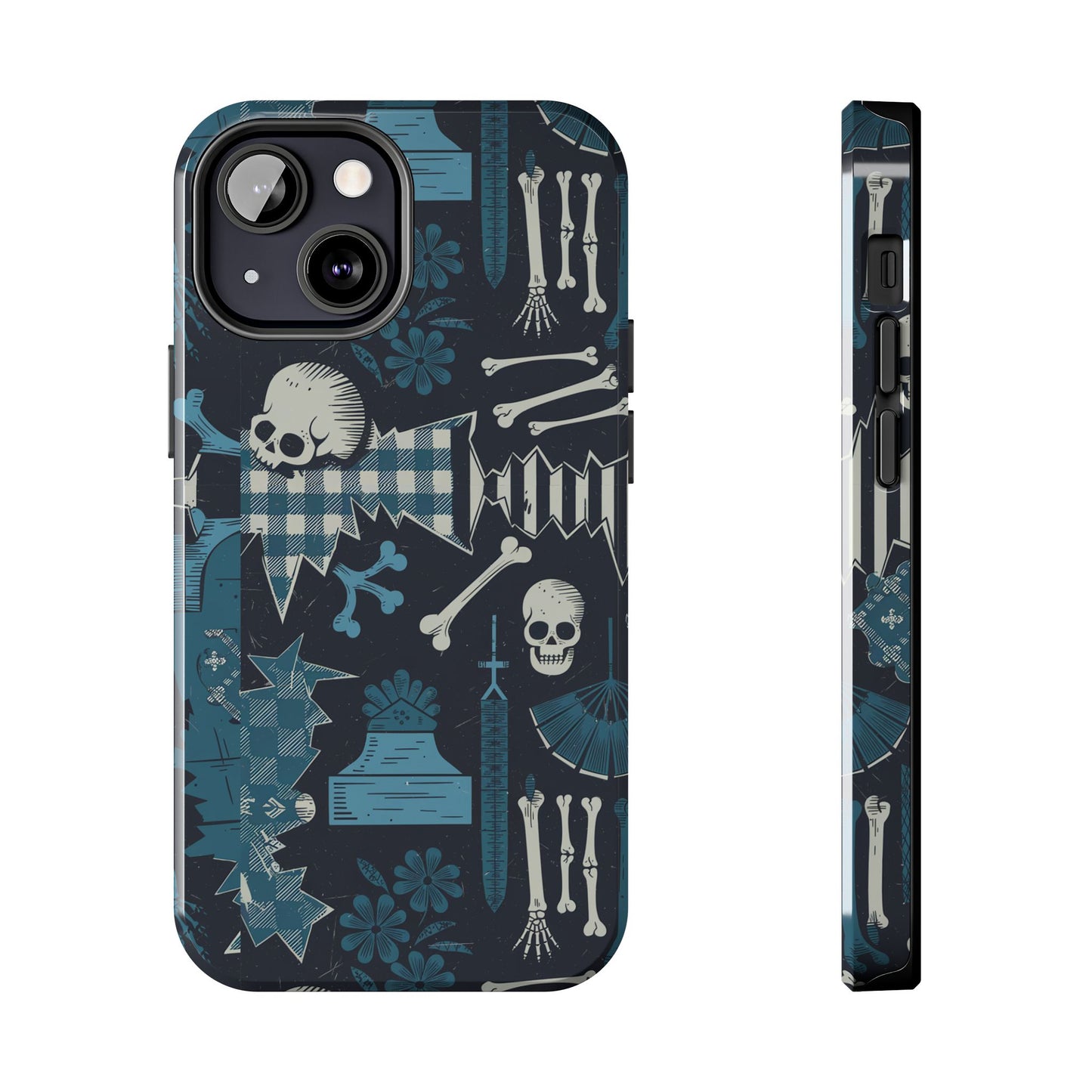 Gothic Phone Case, 'Unhinged Skulls & Gingham', Alternative Case, Punk Grunge