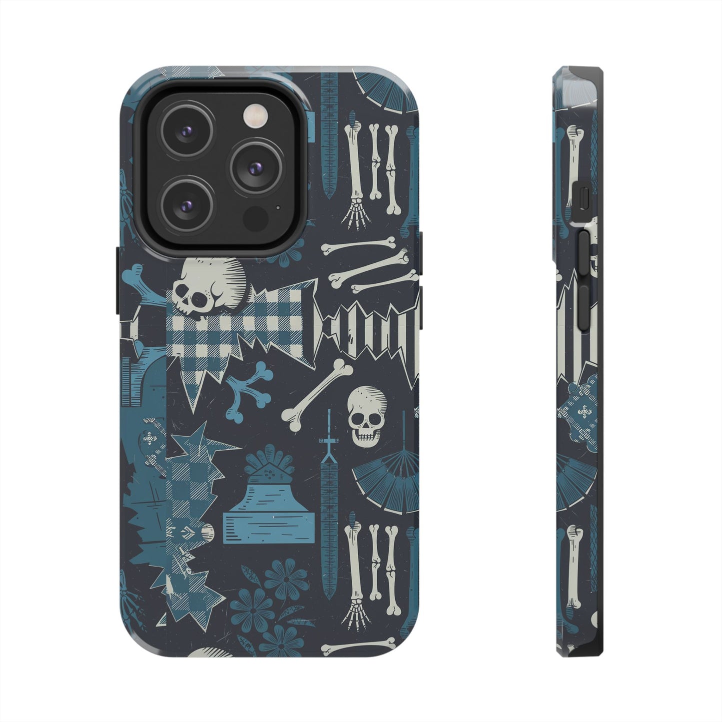 Gothic Phone Case, 'Unhinged Skulls & Gingham', Alternative Case, Punk Grunge