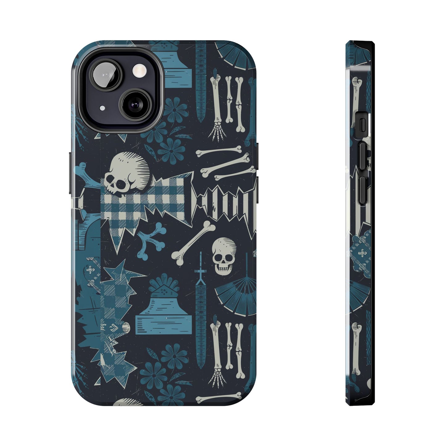 Gothic Phone Case, 'Unhinged Skulls & Gingham', Alternative Case, Punk Grunge