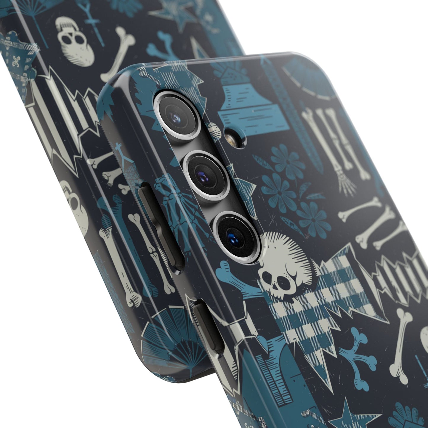 Gothic Phone Case, 'Unhinged Skulls & Gingham', Alternative Case, Punk Grunge