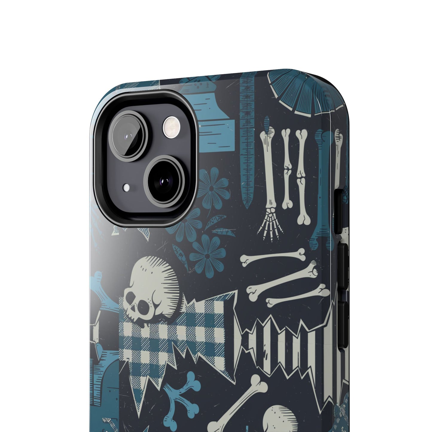 Gothic Phone Case, 'Unhinged Skulls & Gingham', Alternative Case, Punk Grunge