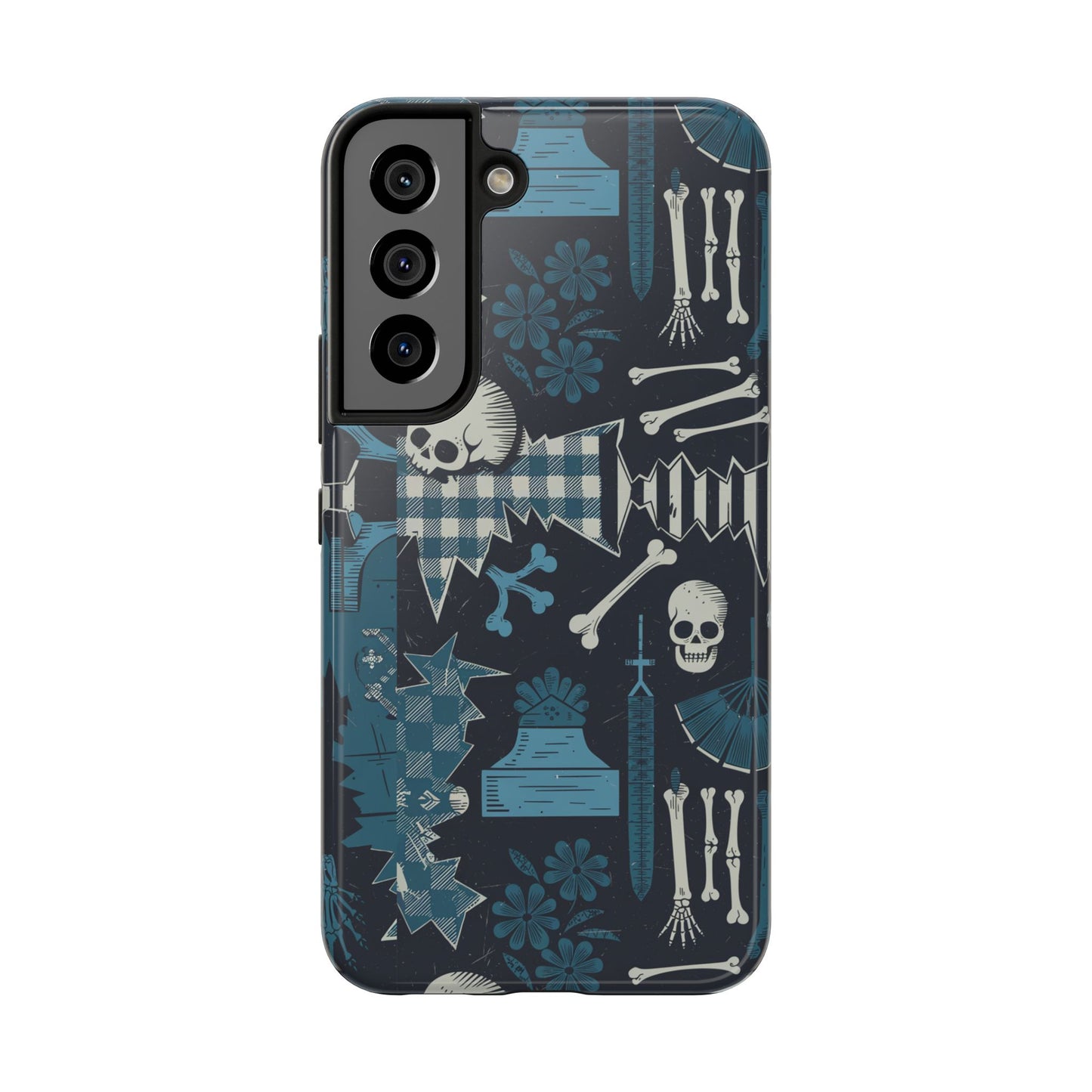 Gothic Phone Case, 'Unhinged Skulls & Gingham', Alternative Case, Punk Grunge